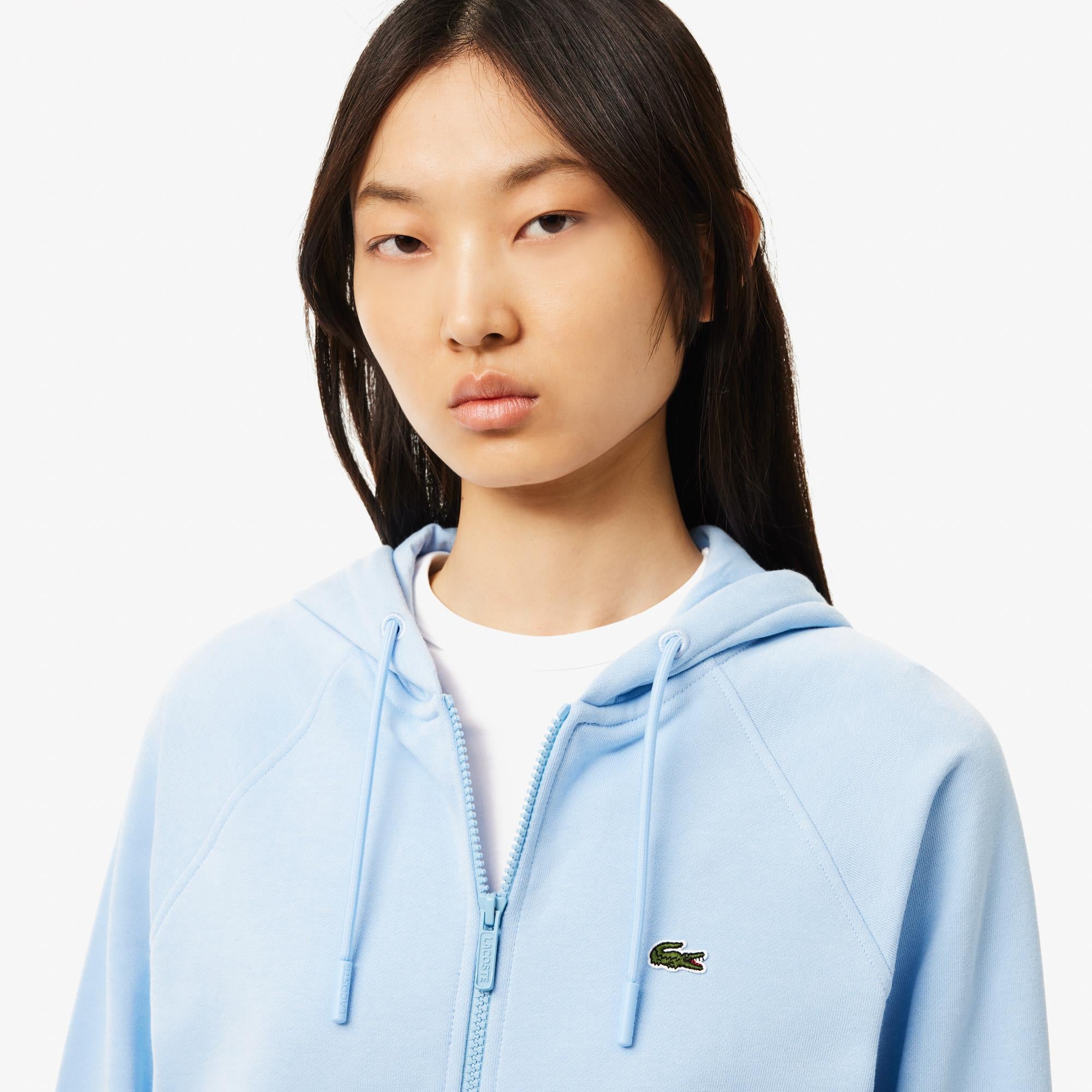 Ladies Lacoste Cotton Blend Hooded Sweatshirt Pale Blue