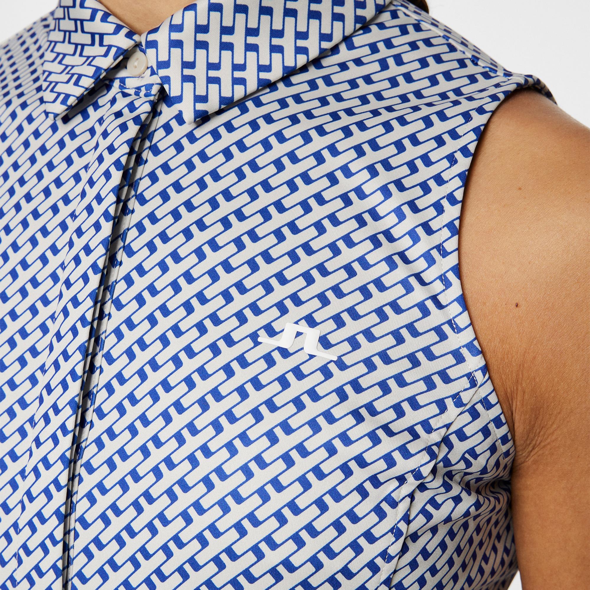 J Lindeberg Dena Print Ladies Sleeveless Golf Polo Shirt Tour Geo Moonbeam