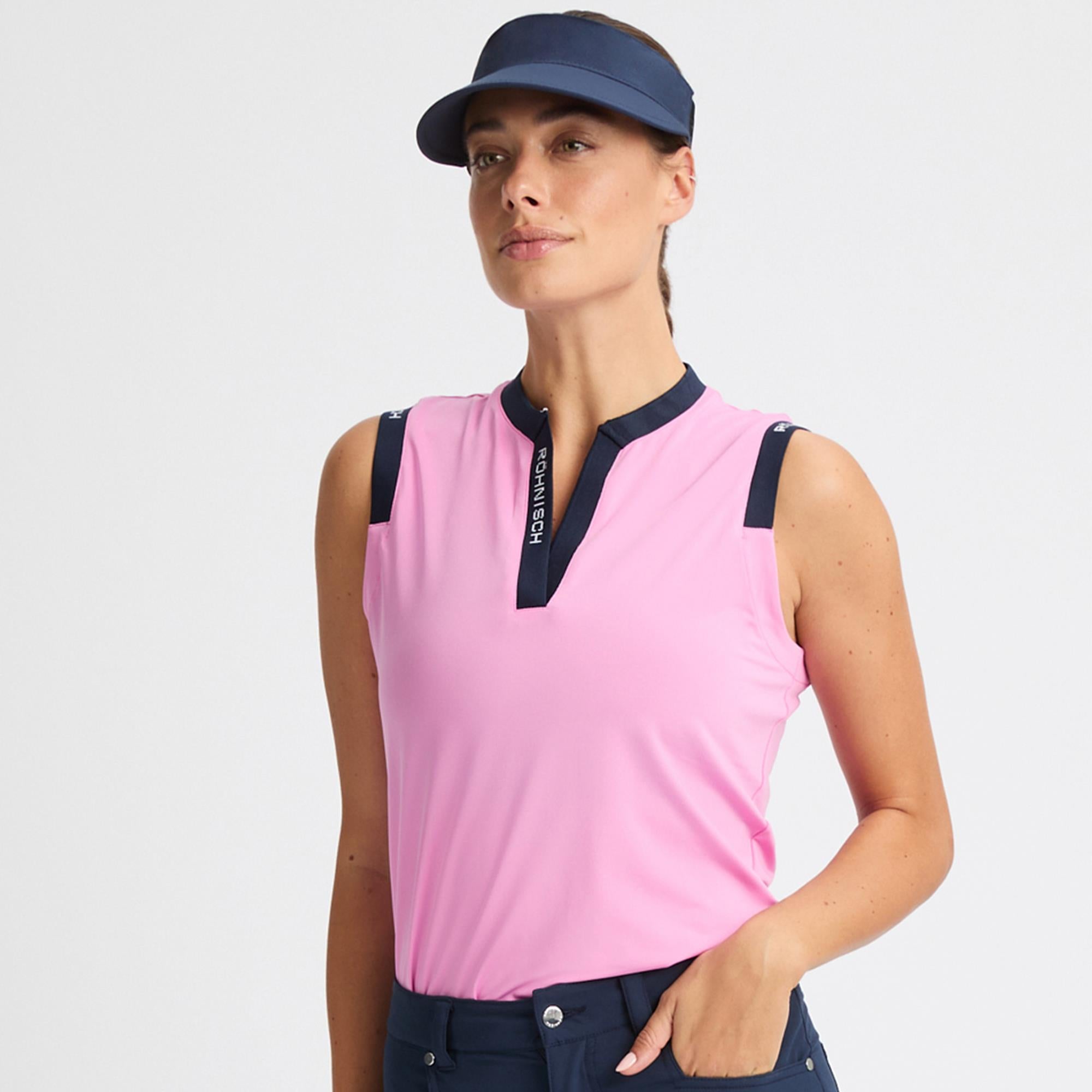 Rohnisch Abby Ladies Sleeveless Golf Polo Shirt Fuchsia Pink