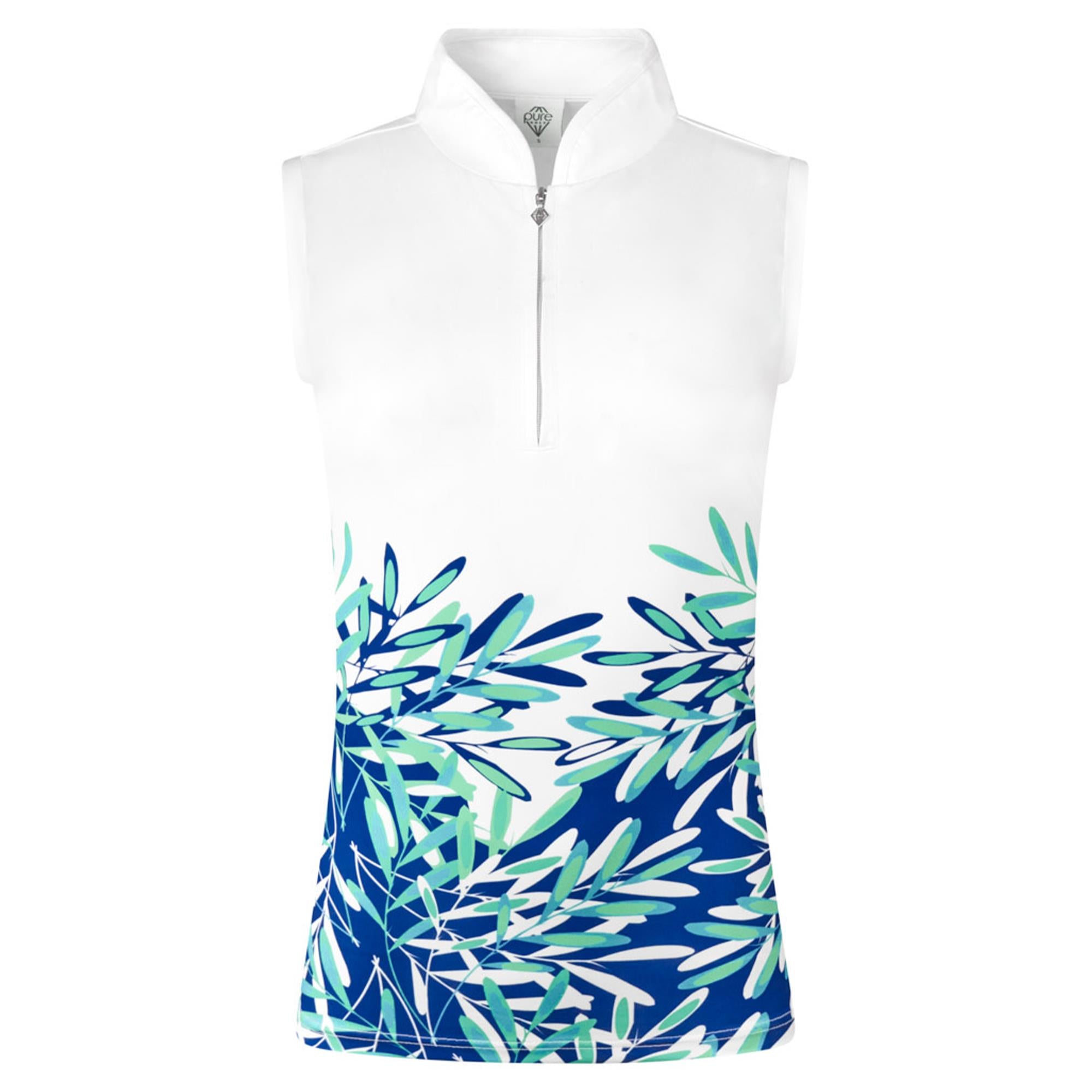 Pure Golf Carly Ladies Sleeveless Golf Polo Shirt Floating Palms Yale
