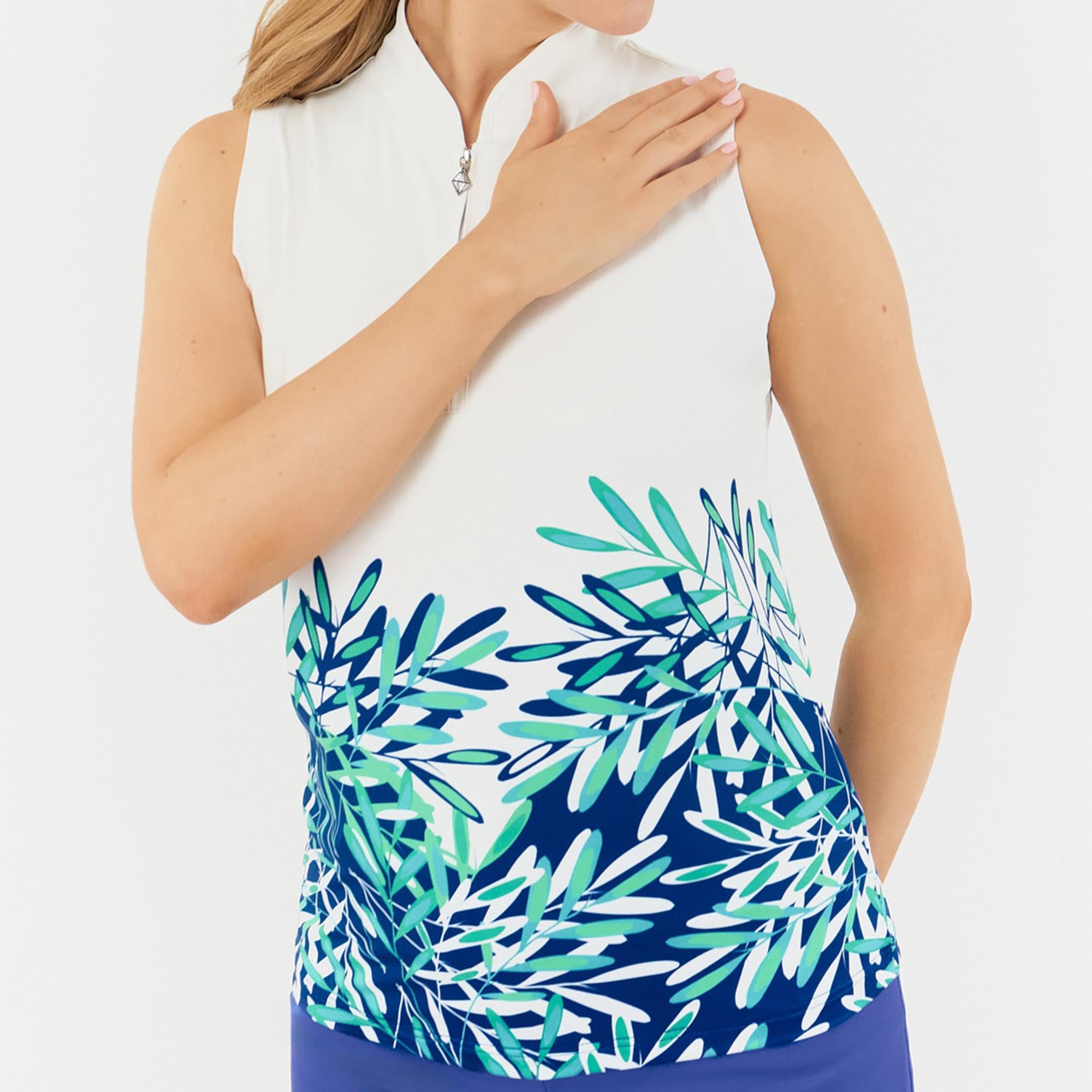 Pure Golf Carly Ladies Sleeveless Golf Polo Shirt Floating Palms Yale