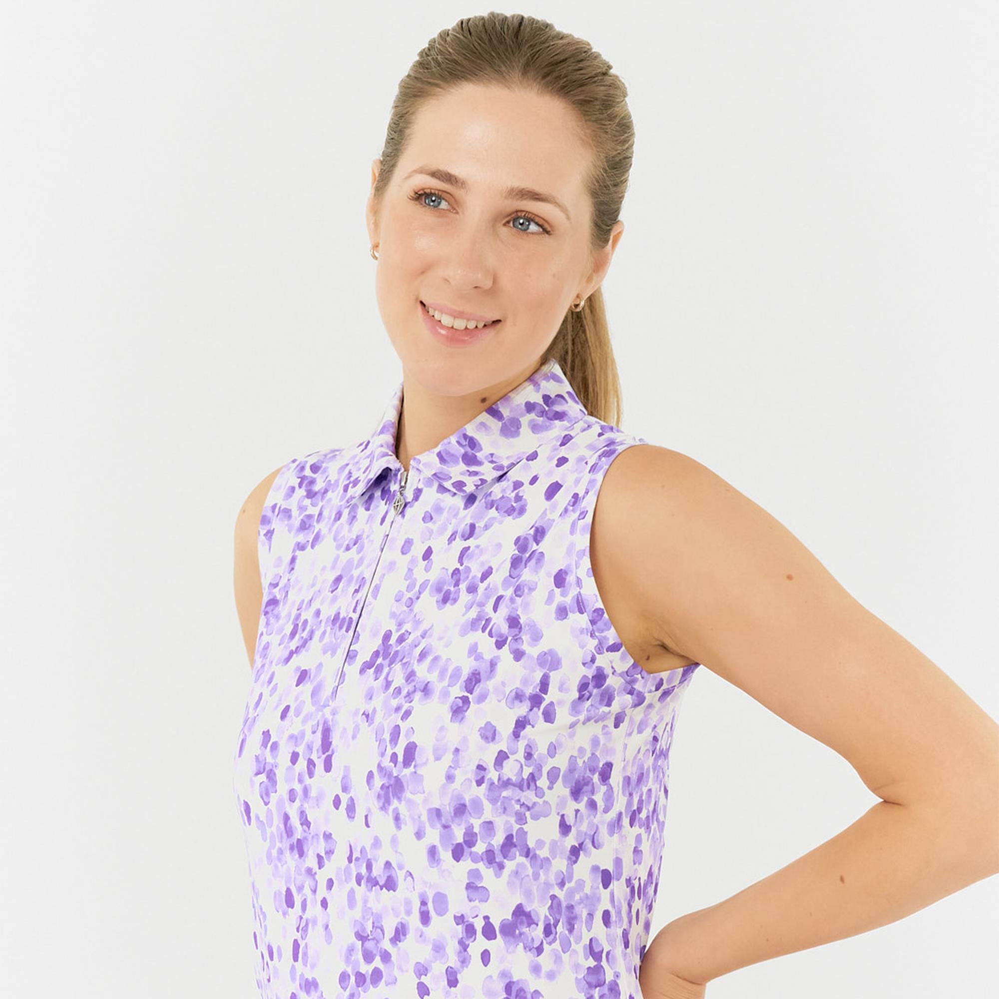 Pure Golf Amity Ladies Sleeveless Golf Polo Shirt Violet Fields