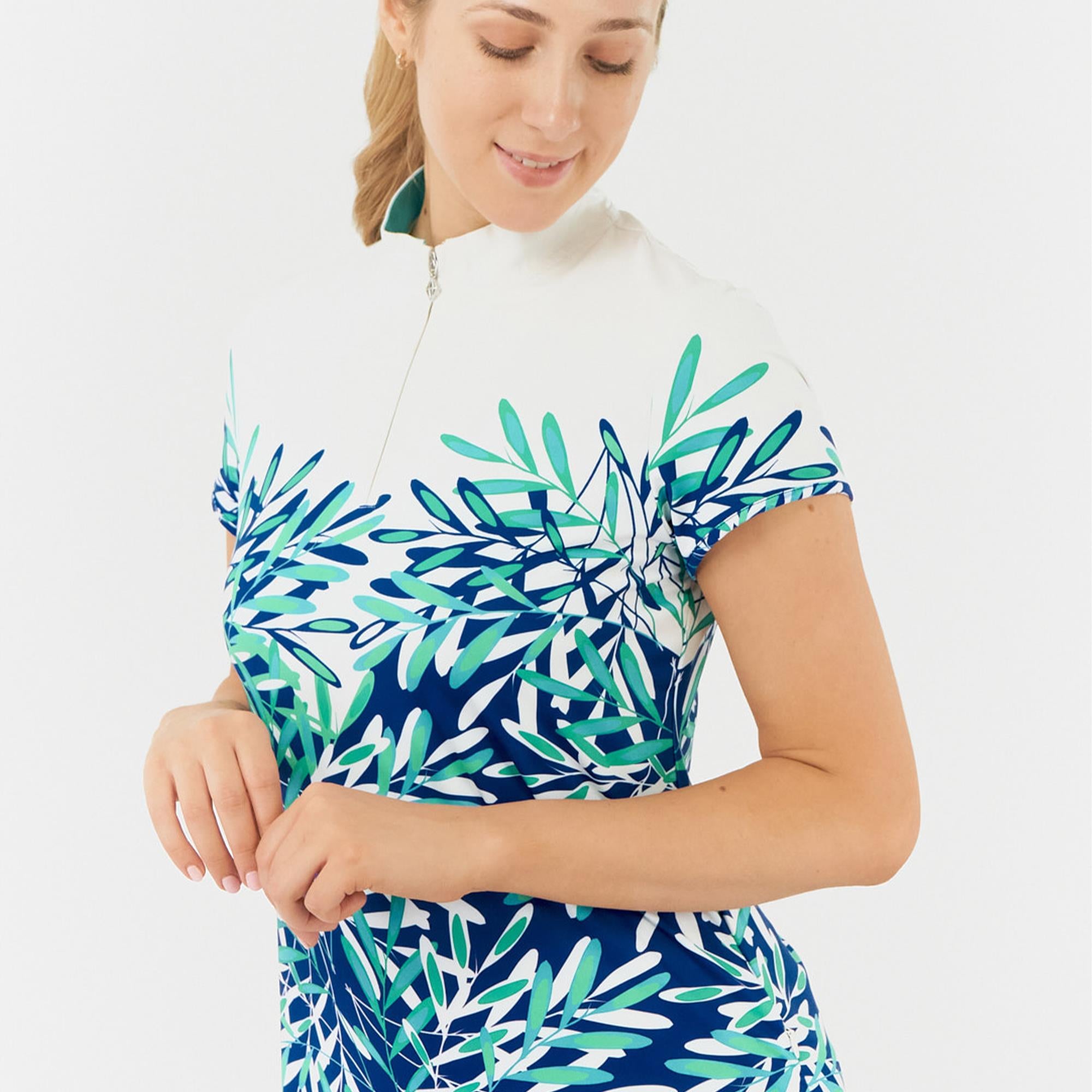 Pure Golf Carly Cap Sleeve Ladies Golf Dress Floating Palms Yale