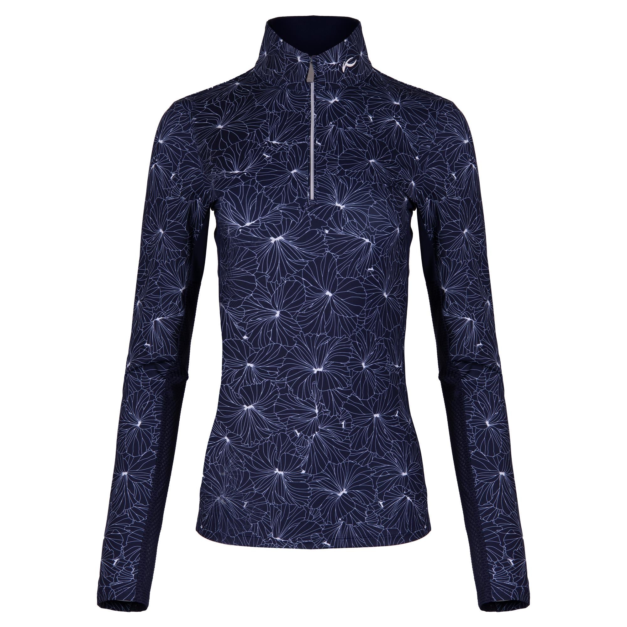 KJUS Sunshine Printed Half Zip Ladies Golf Mid Layer Atlanta Blue/White