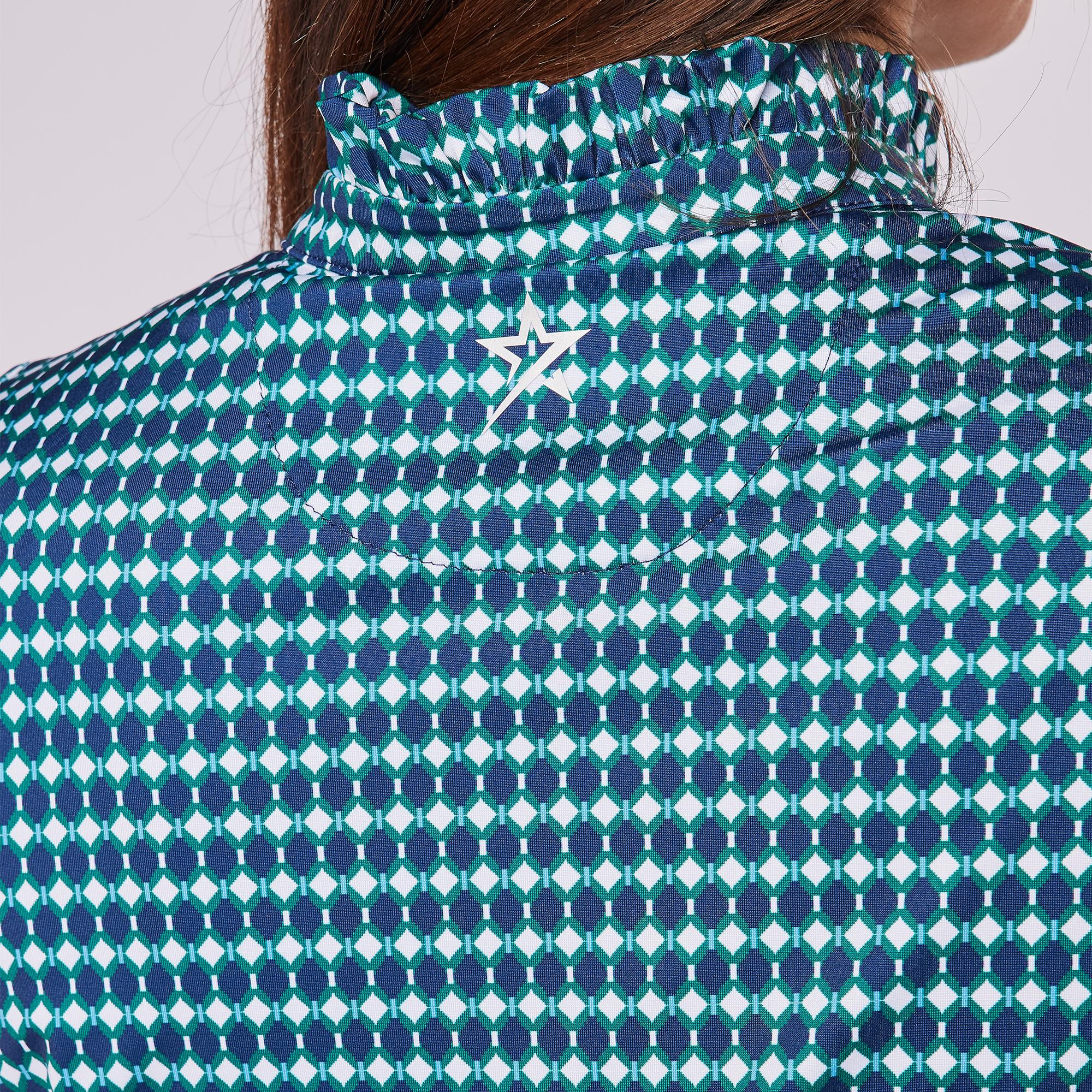 Swing Out Sister Leona Pattern Frill Ladies Sleeveless Golf Polo Shirt Aquatic Awe