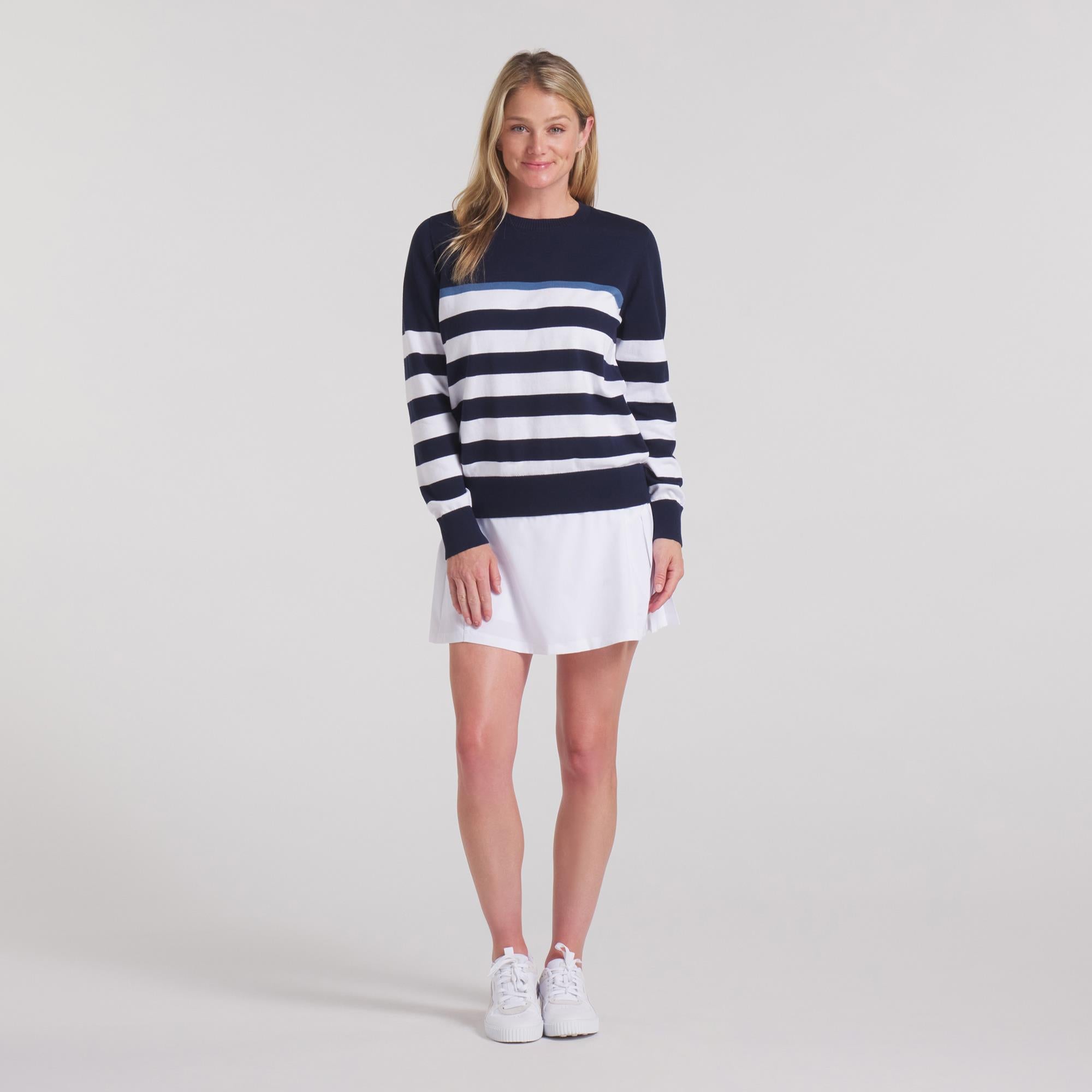 Puma Resort Stripe Ladies Golf Sweater Navy/White