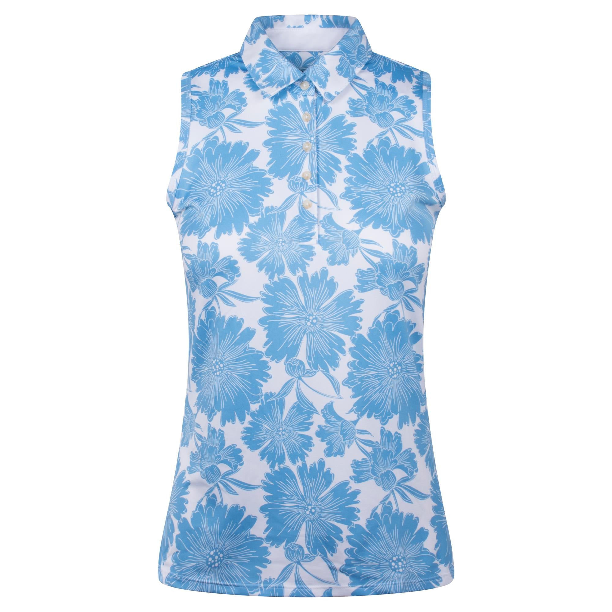 Puma Cloudspun Botanic Ladies Sleeveless Golf Polo Shirt White/Light Blue