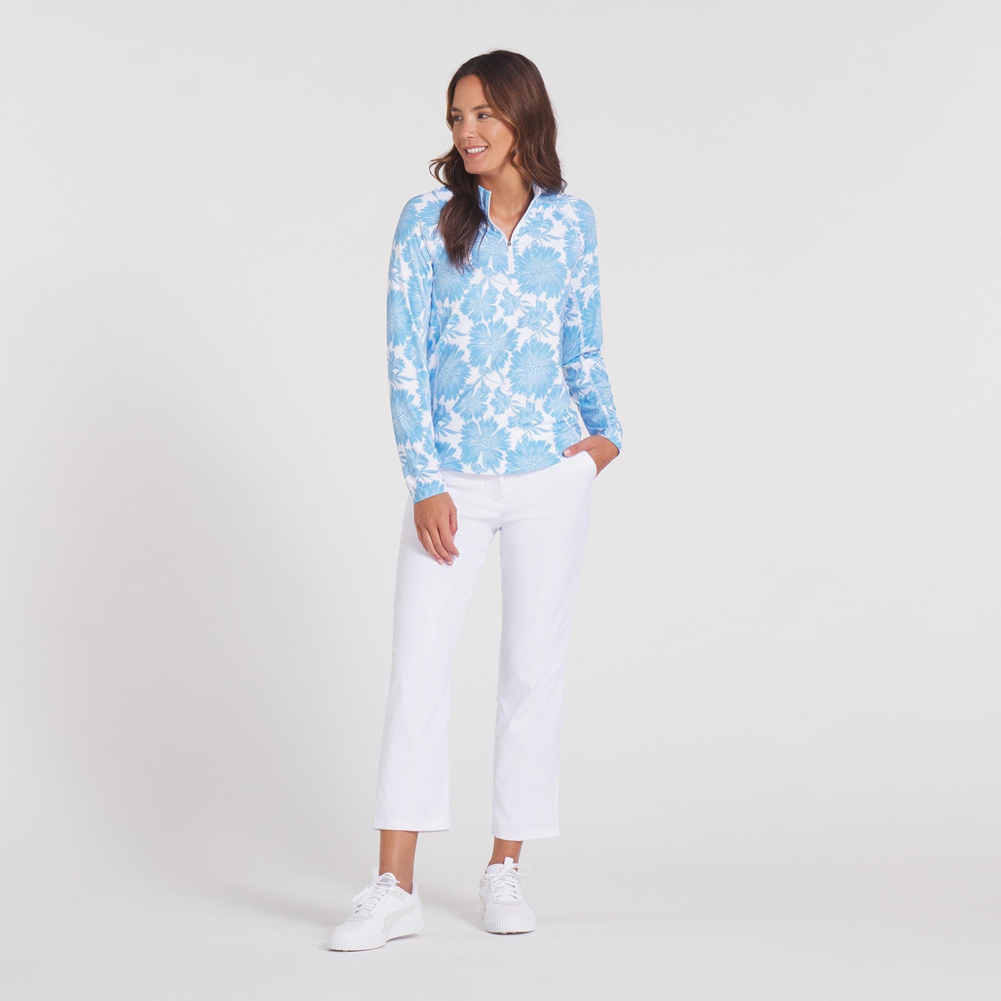 Puma You-V Botanic 1/4 Zip Ladies Golf Mid Layer White/Light Blue