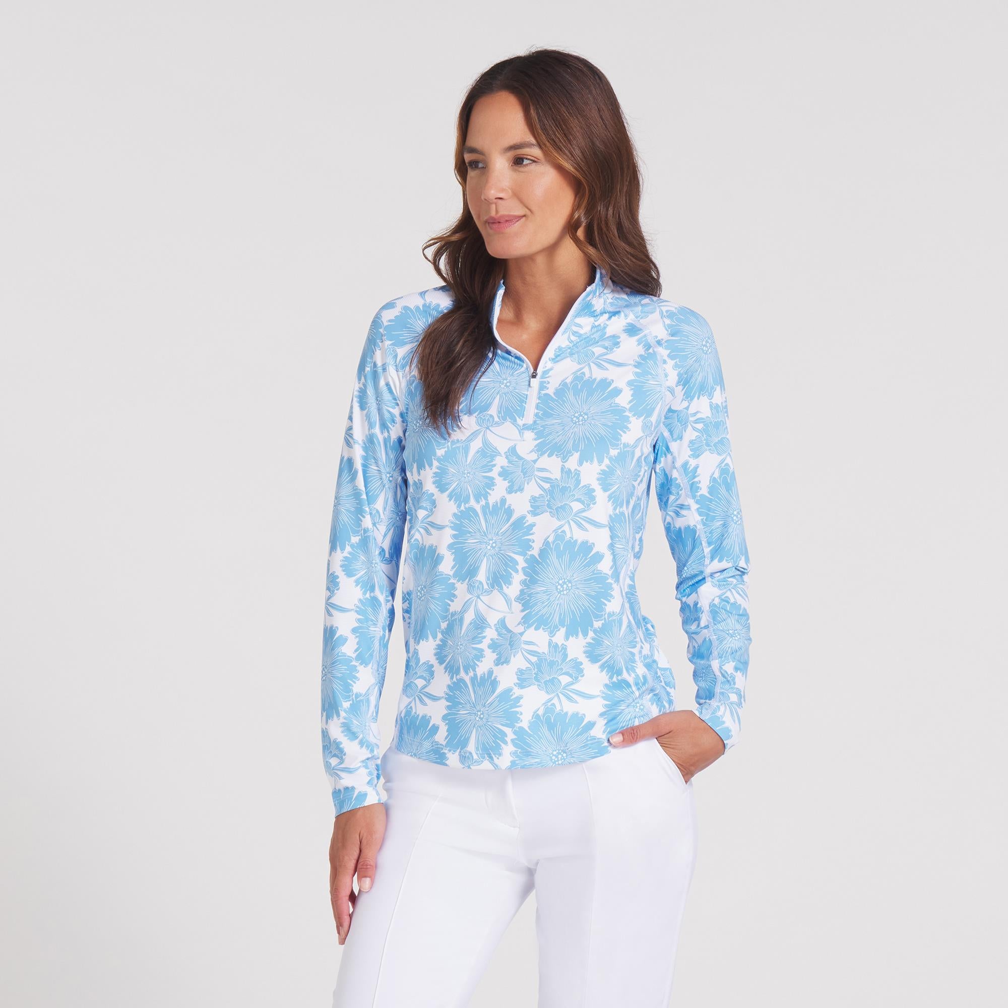 Puma You-V Botanic 1/4 Zip Ladies Golf Mid Layer White/Light Blue