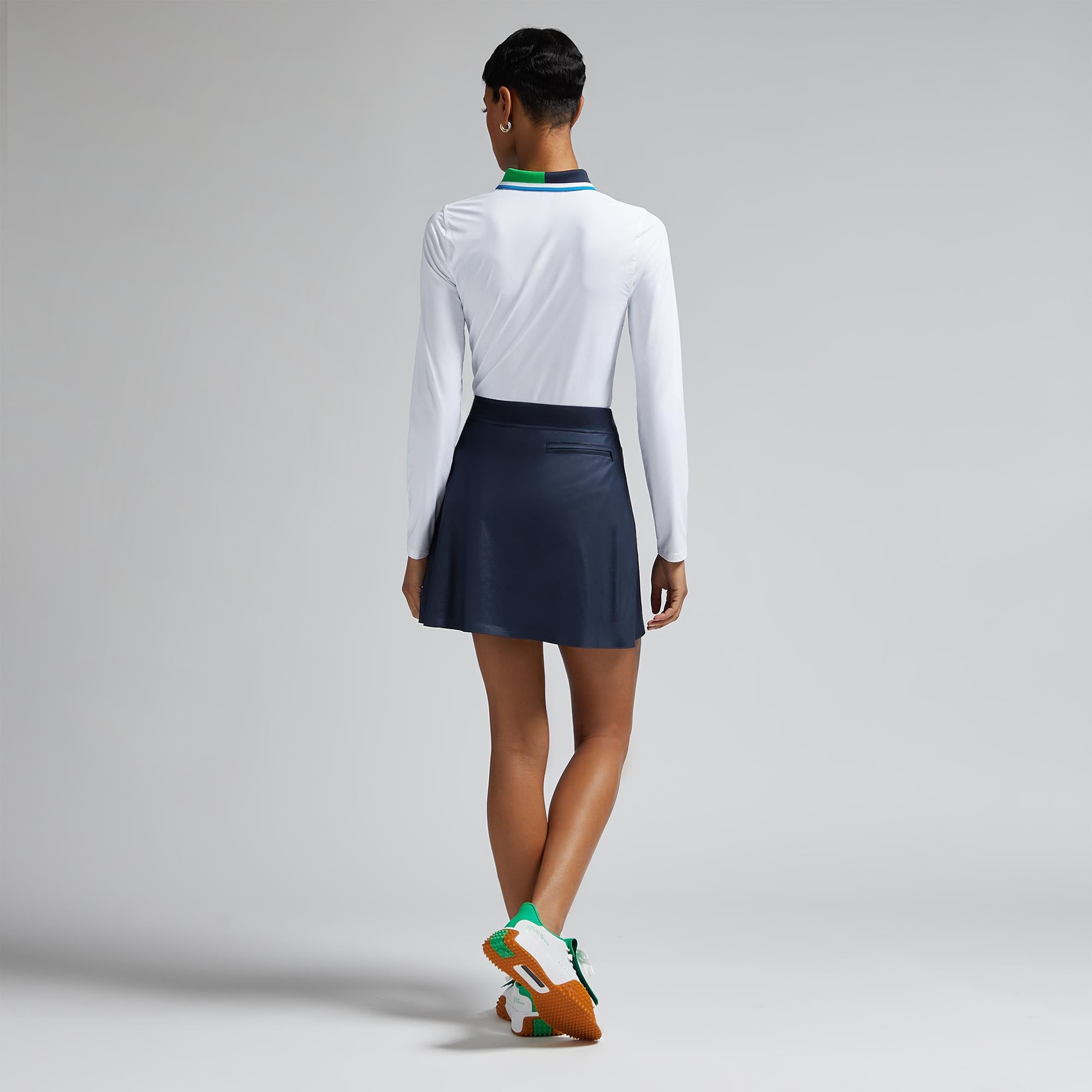 G/FORE Colour Block Silky Tech Nylon Ladies Long Sleeve Golf Polo Shirt Snow