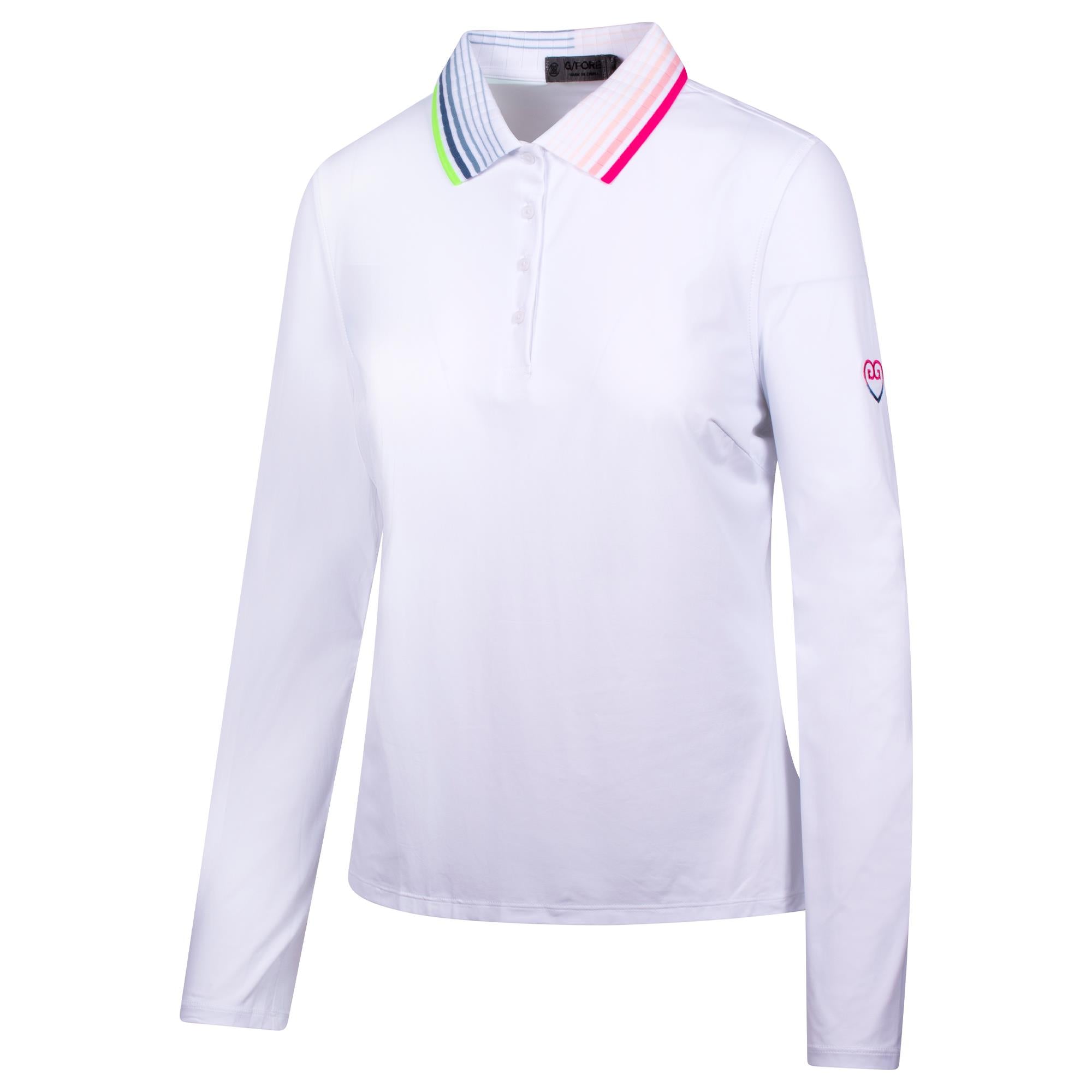 G/FORE Rib Pleated Contrast Collar Cooling Nylon Gradient Heart Ladies Long Sleeve Polo Shirt Snow