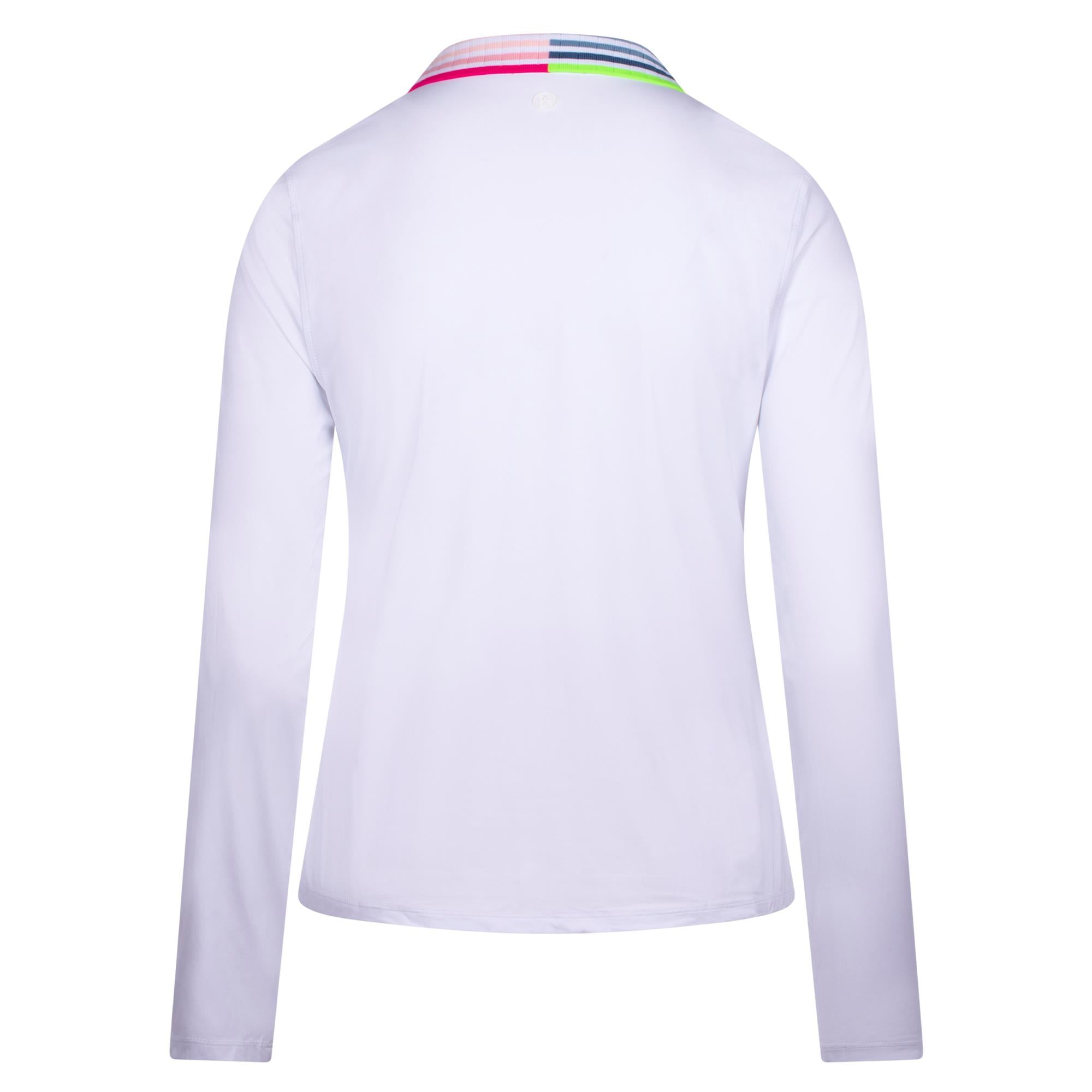G/FORE Rib Pleated Contrast Collar Cooling Nylon Gradient Heart Ladies Long Sleeve Polo Shirt Snow