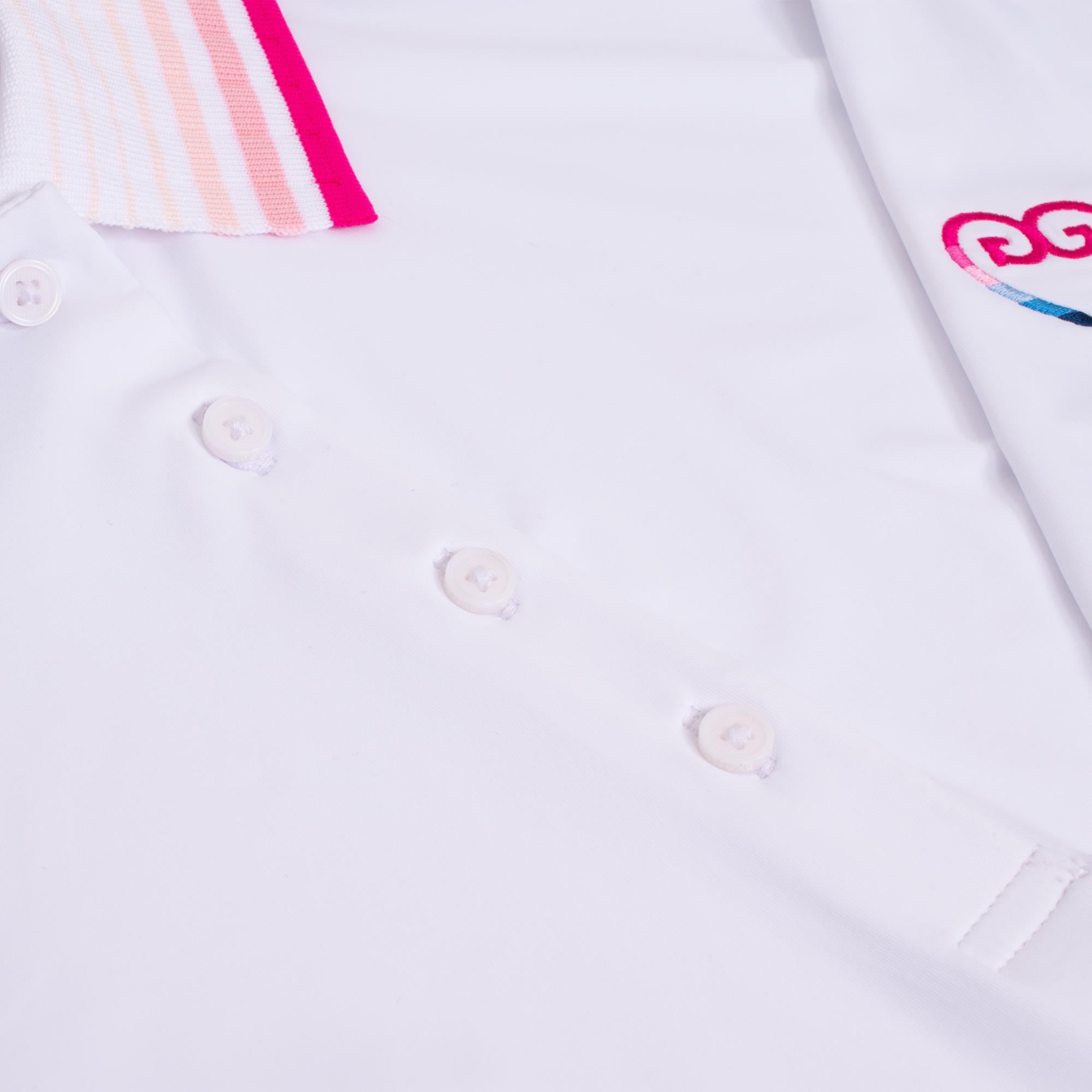 G/FORE Rib Pleated Contrast Collar Cooling Nylon Gradient Heart Ladies Long Sleeve Polo Shirt Snow