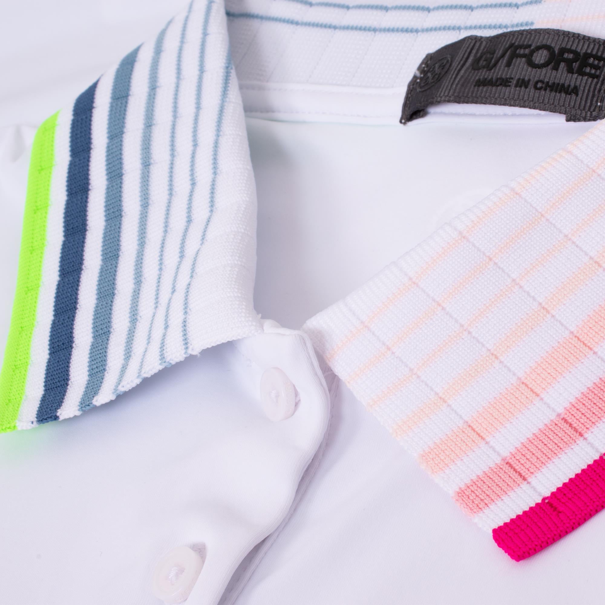 G/FORE Rib Pleated Contrast Collar Cooling Nylon Gradient Heart Ladies Long Sleeve Polo Shirt Snow