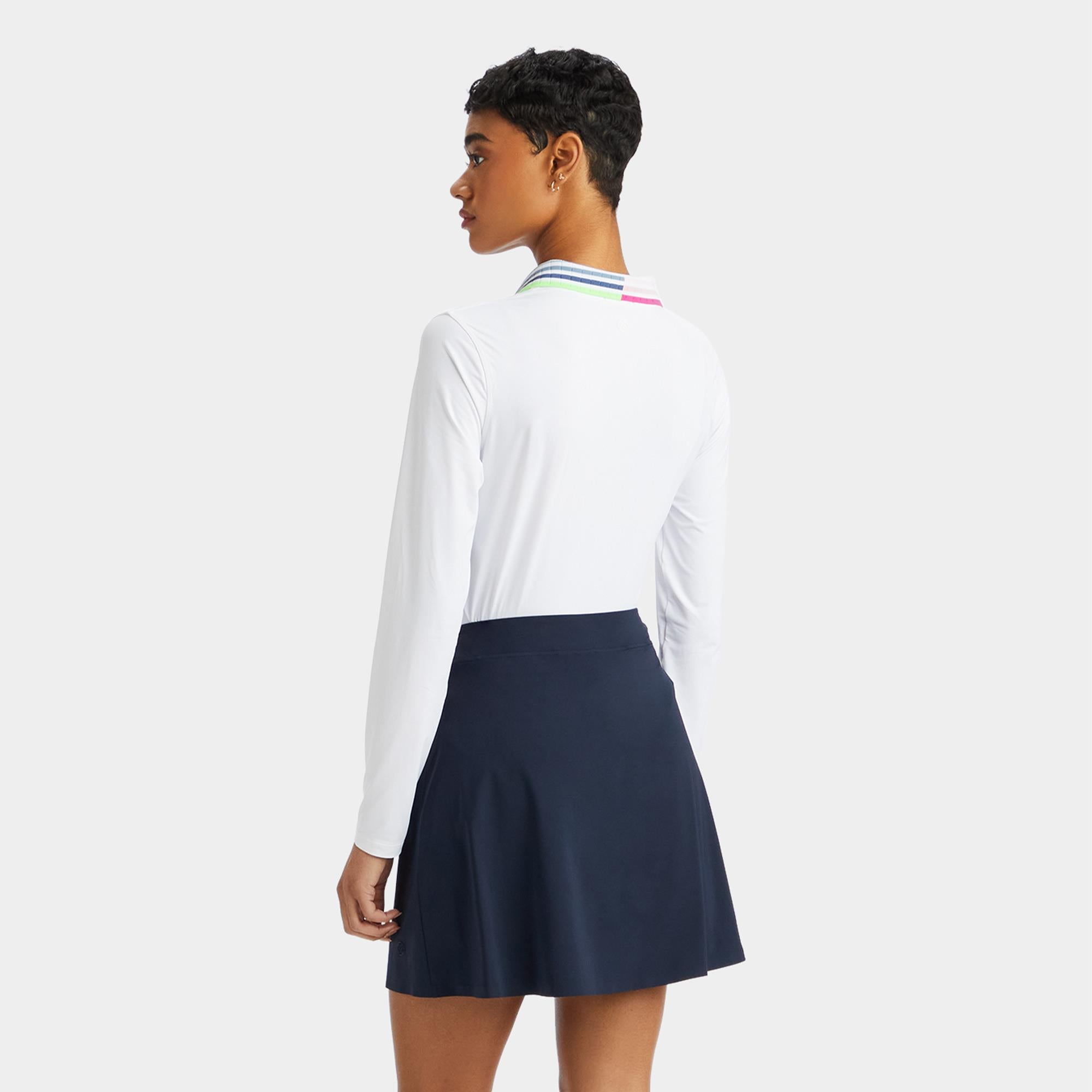 G/FORE Rib Pleated Contrast Collar Cooling Nylon Gradient Heart Ladies Long Sleeve Polo Shirt Snow