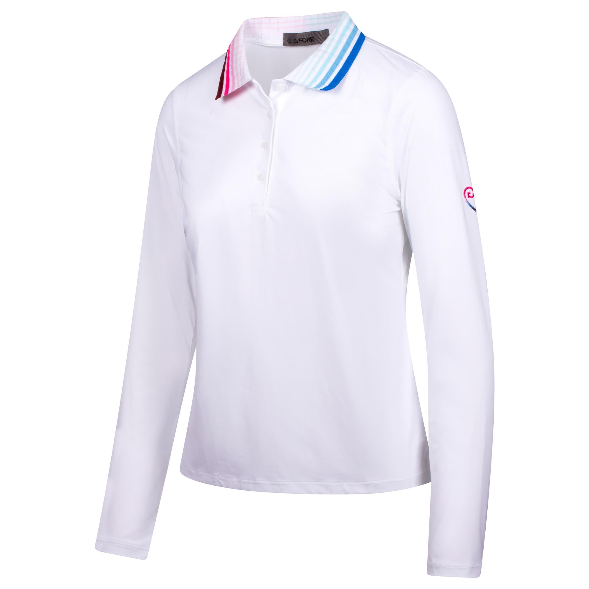 G/FORE Silky Tech Nylon Gradient Heart Ladies Long Sleeve Golf Polo Shirt Snow