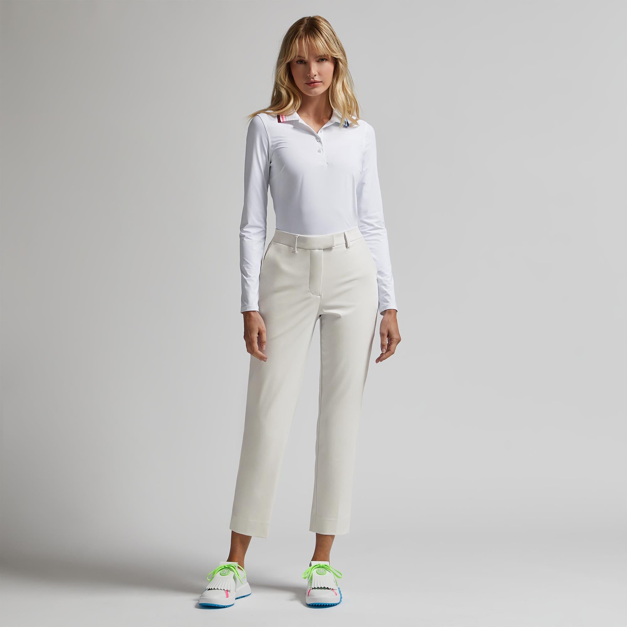 G/FORE Silky Tech Nylon Gradient Heart Ladies Long Sleeve Golf Polo Shirt Snow