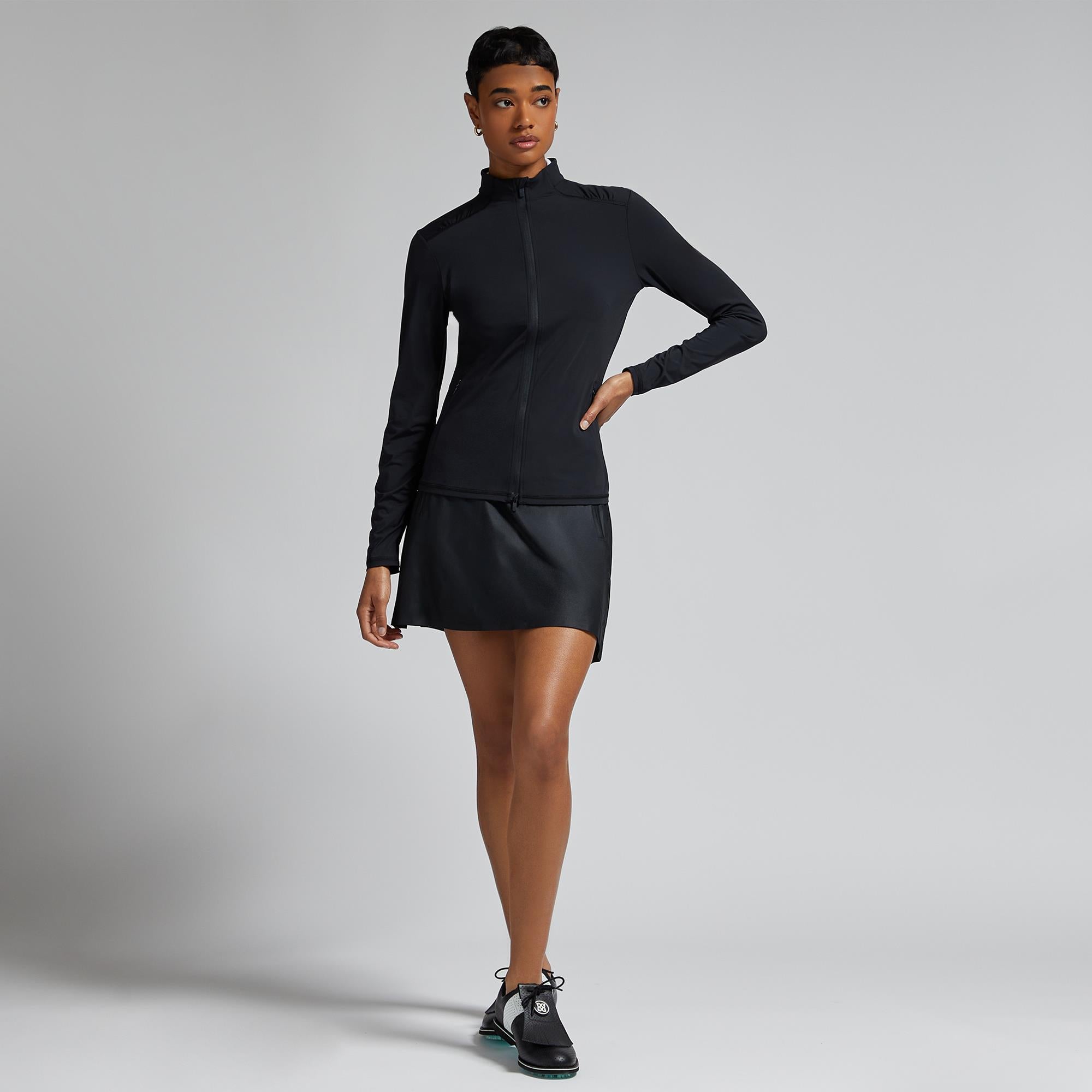 G/FORE Silky Tech Nylon Ruched Gradient Heart Ladies Golf Mid Layer Onyx