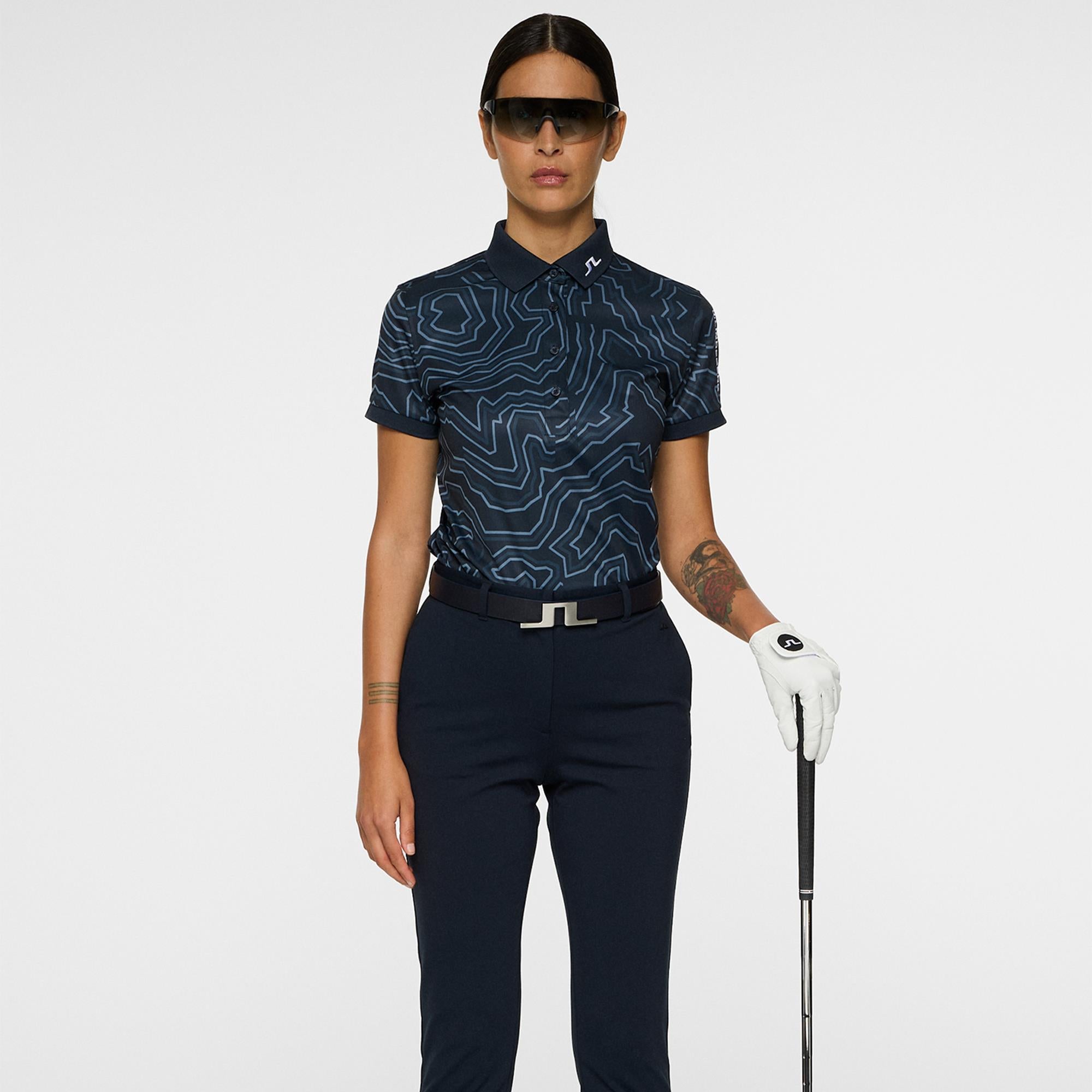 J Lindeberg Tour Tech Print Ladies Golf Polo Shirt Topo Navy L