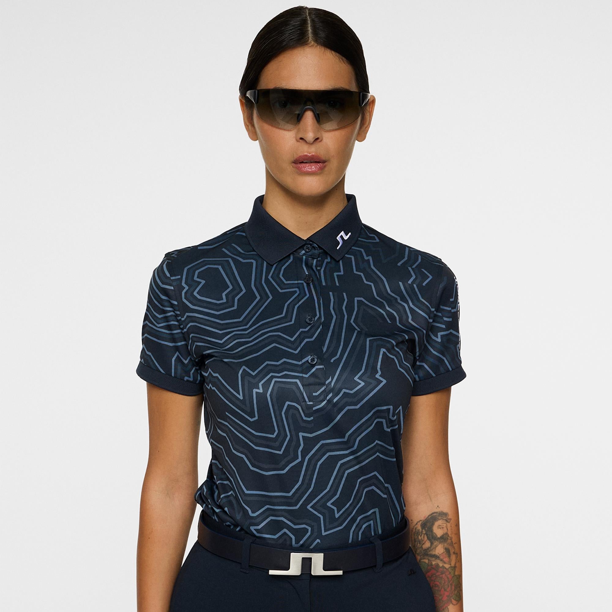 J Lindeberg Tour Tech Print Ladies Golf Polo Shirt Topo Navy L