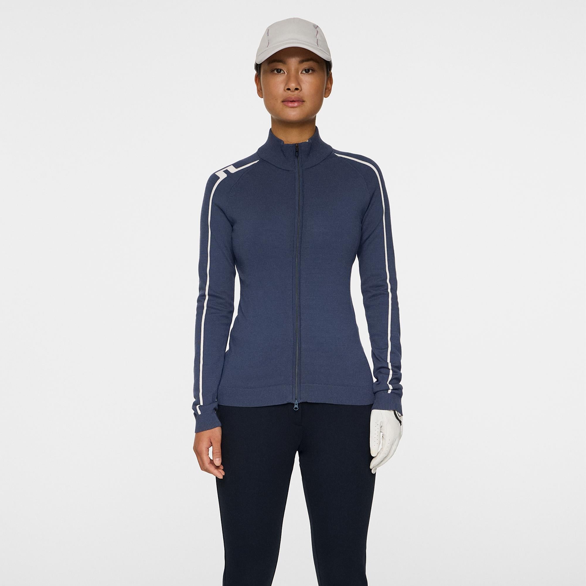 J Lindeberg Aubree Knitted Zip Ladies Golf Sweater Vintage Indigo