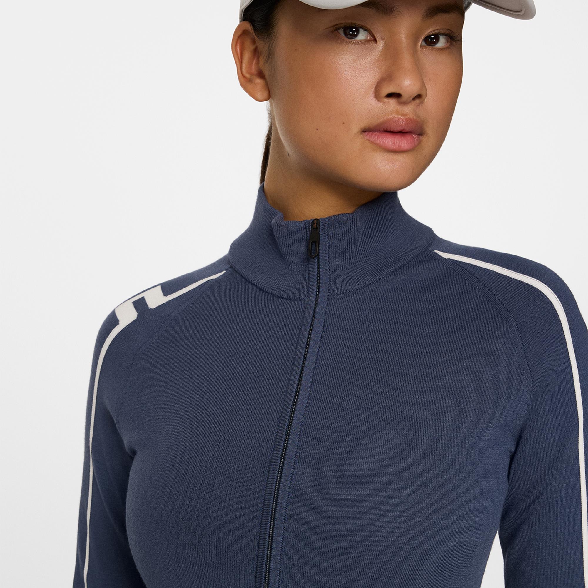 J Lindeberg Aubree Knitted Zip Ladies Golf Sweater Vintage Indigo