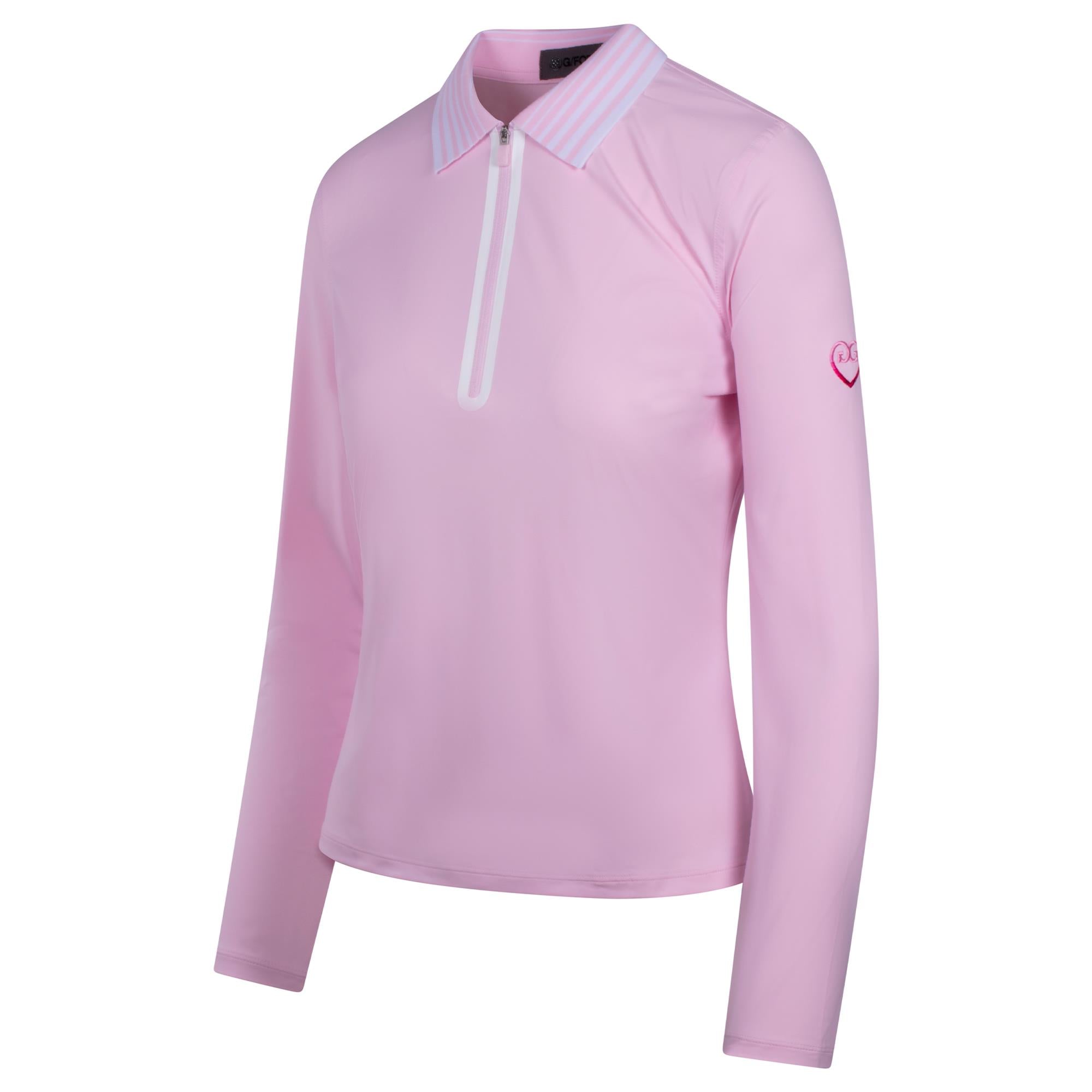 G/FORE Silky Tech Nylon Gradient Heart Quarter Zip Ladies Golf Polo Shirt Blush
