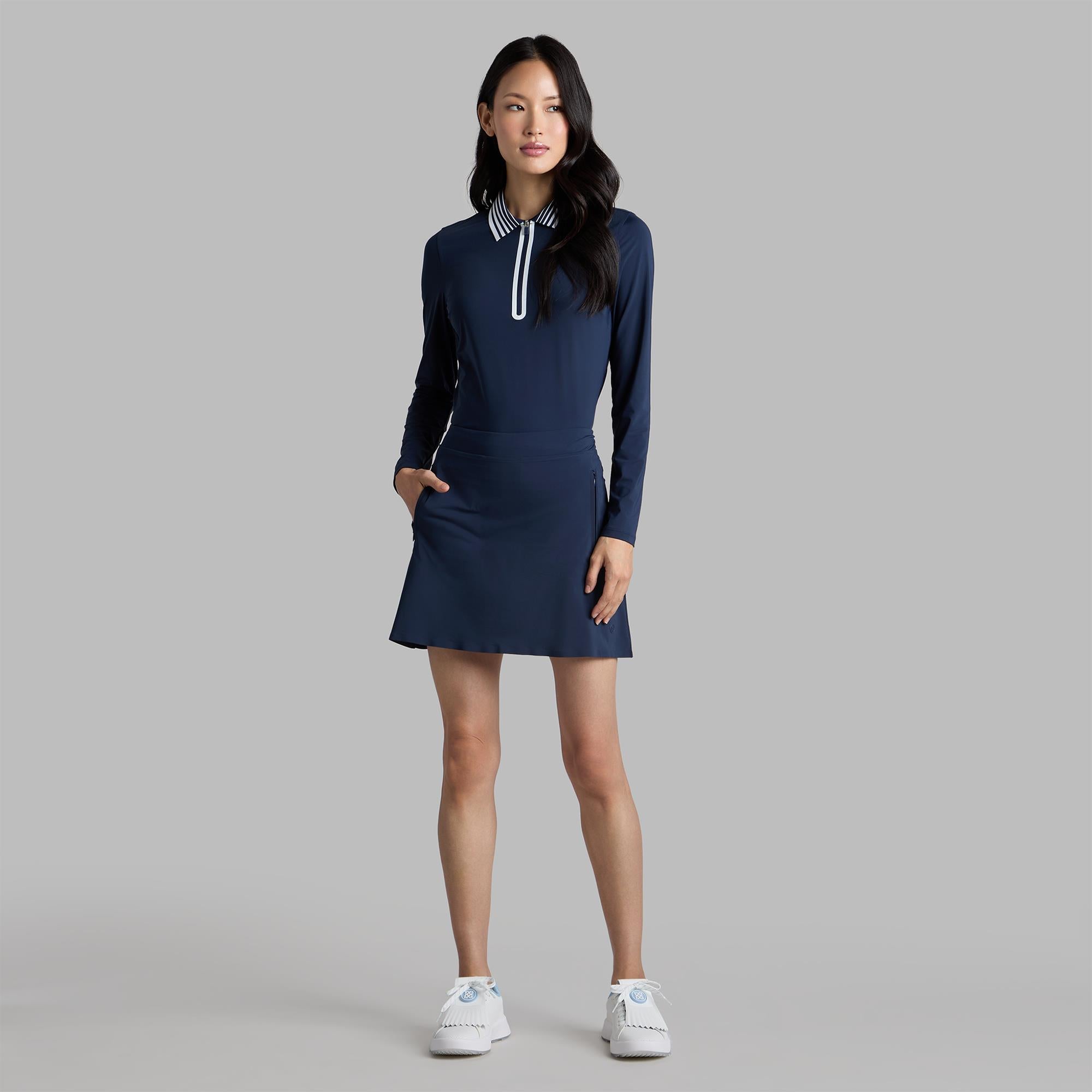 G/FORE Silky Tech Nylon Gradient Heart Quarter Zip Ladies Golf Polo Shirt Twilight