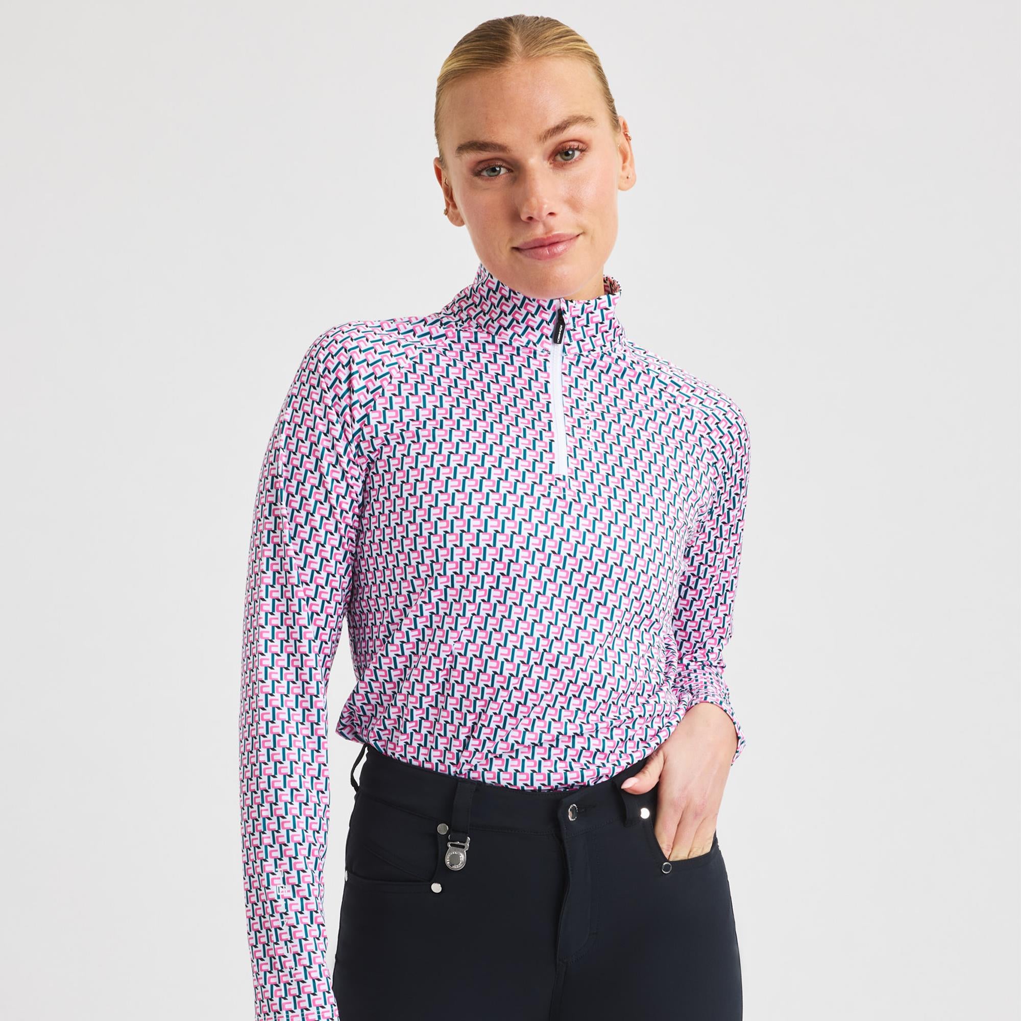 Rohnisch Addy Long Sleeve Ladies Polo Shirt Logo Rose