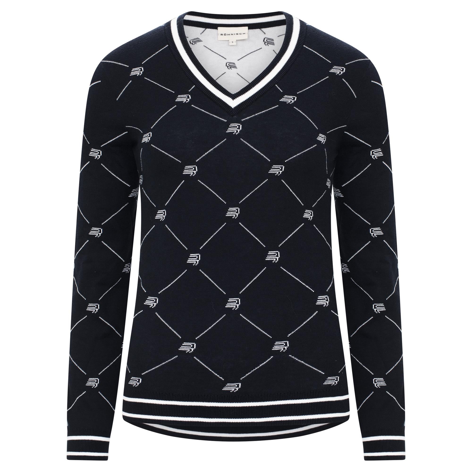Rohnisch Adele Knitted Ladies Golf Sweater R Check Navy