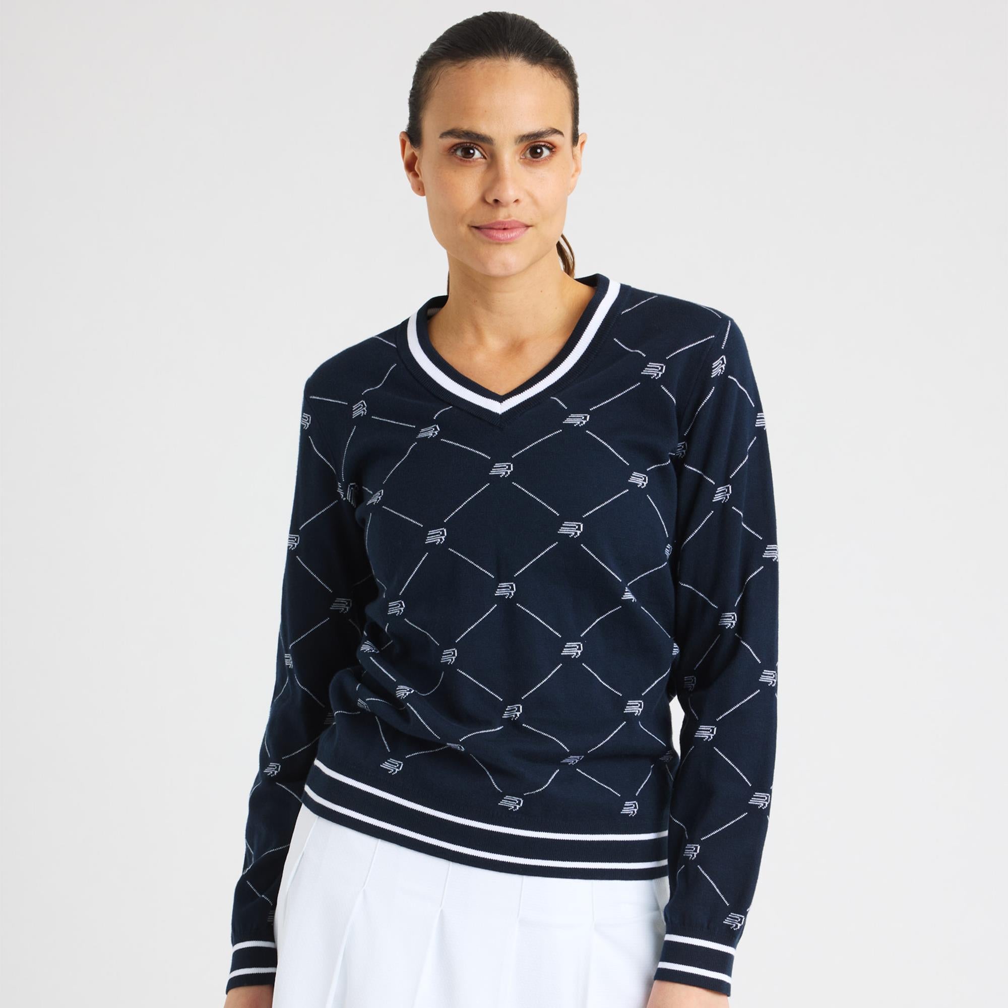 Rohnisch Adele Knitted Ladies Golf Sweater R Check Navy