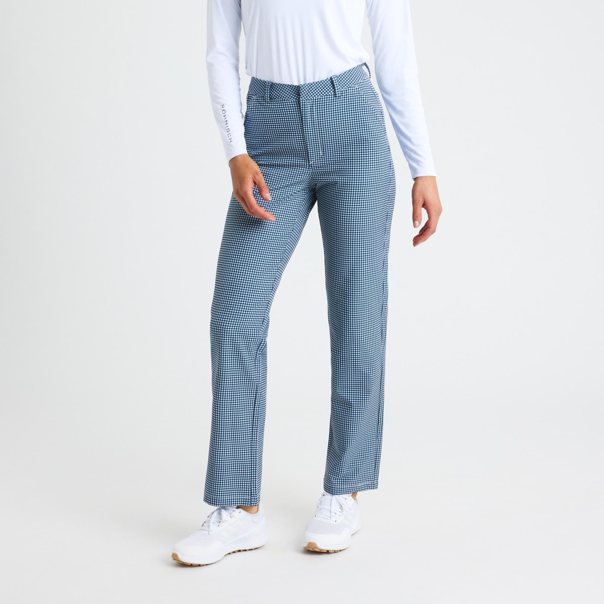 Rohnsich Fairway Brushed Ladies Winter Golf Trousers Minicheck Navy