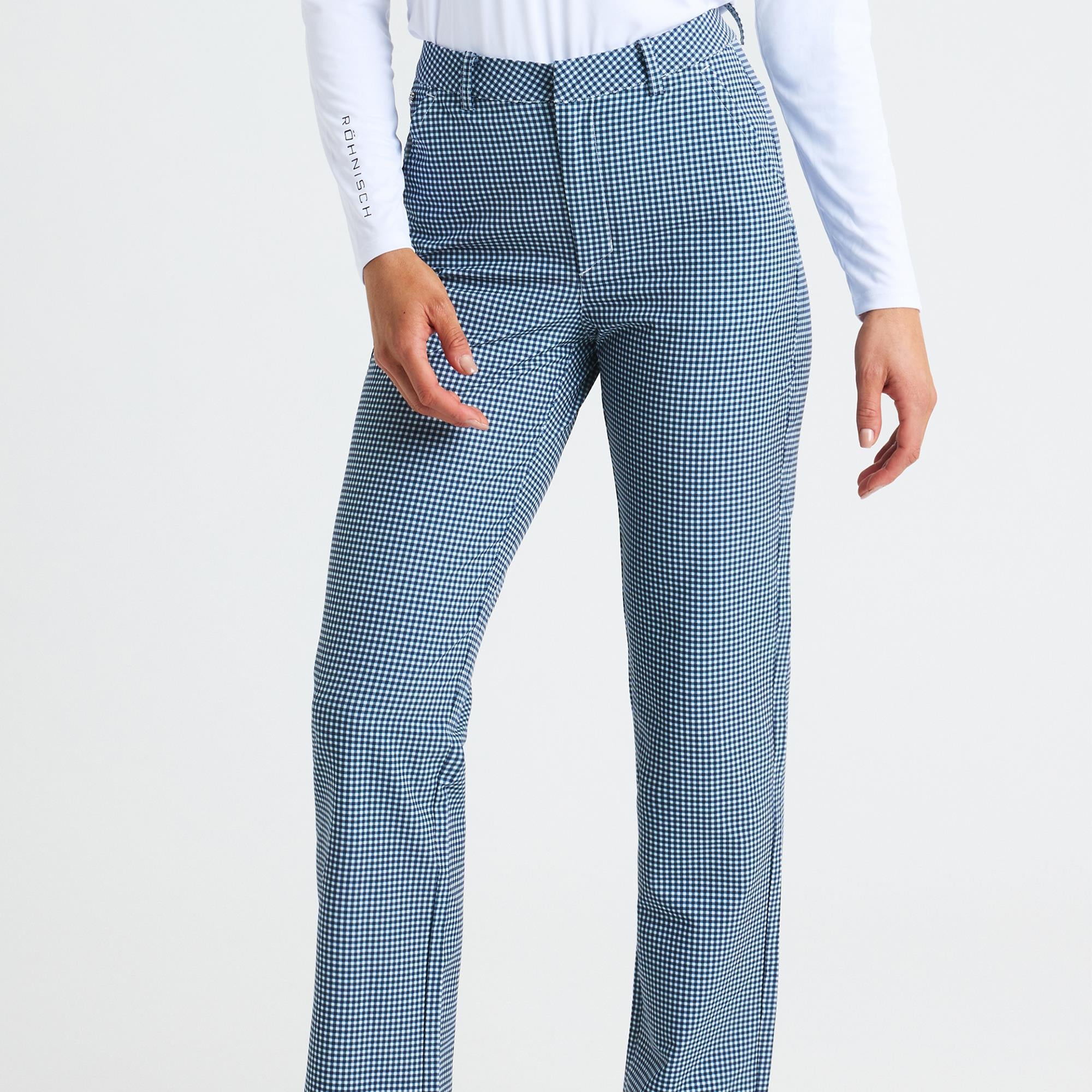 Rohnsich Fairway Brushed Ladies Winter Golf Trousers Minicheck Navy