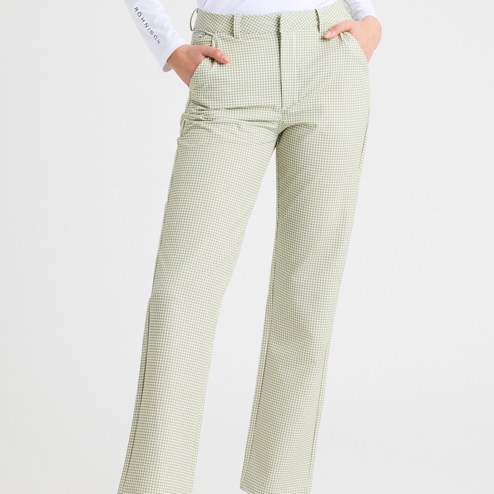 Rohnsich Fairway Brushed Ladies Winter Golf Trousers Minicheck Sage