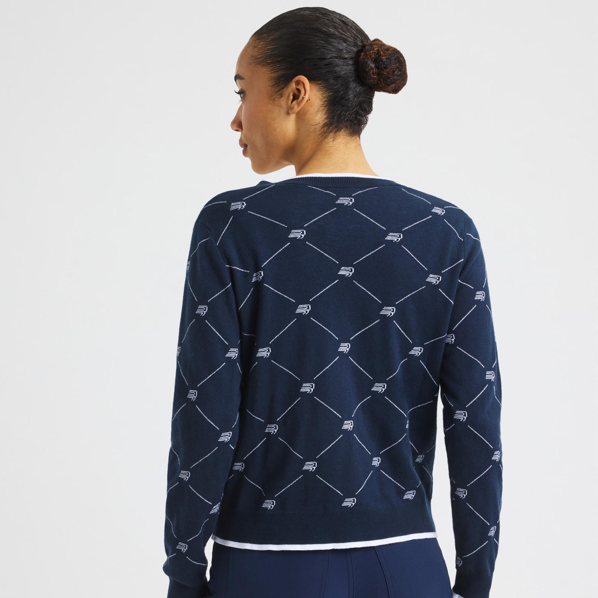 Rohnisch R Logo Ladies Golf Cardigan R Check Navy