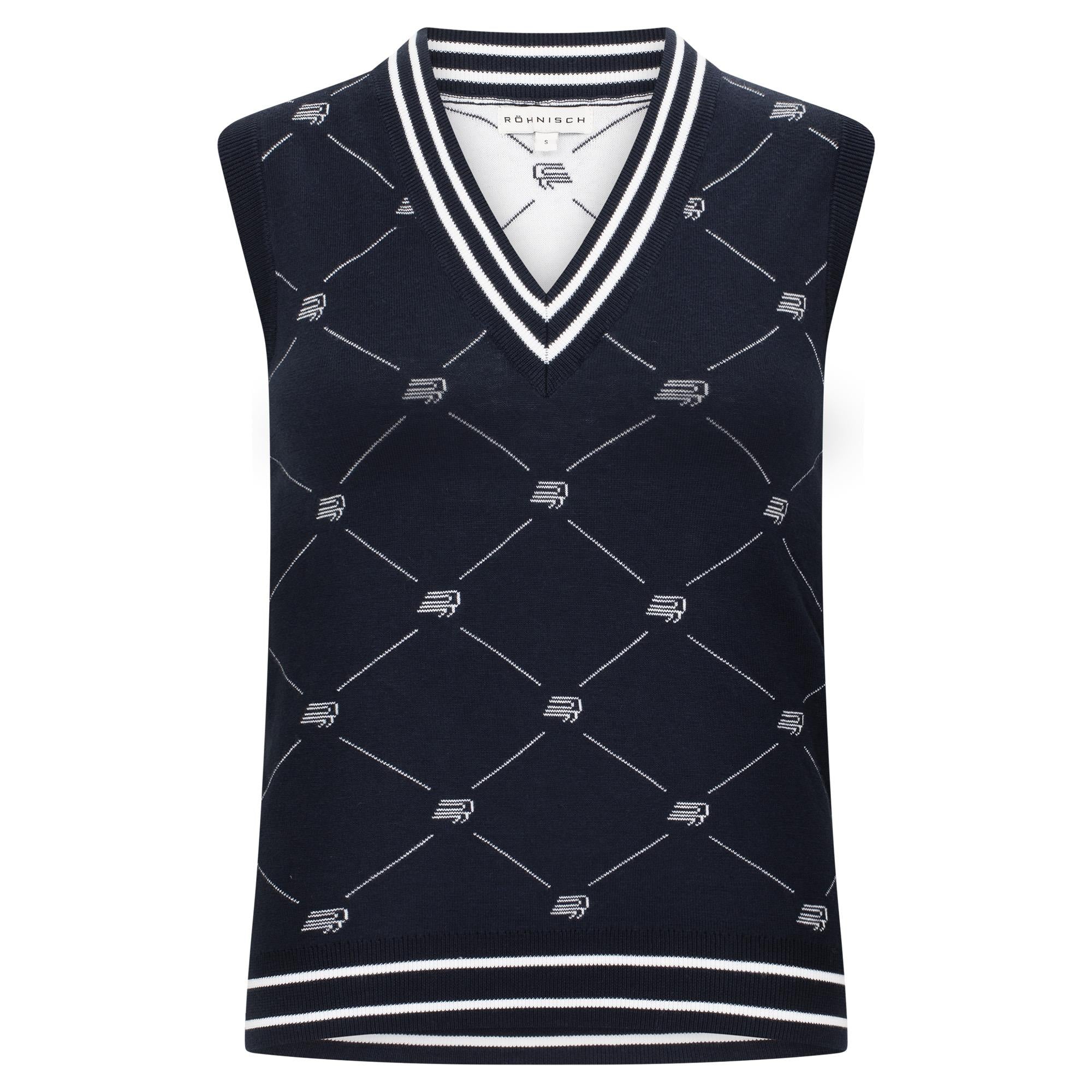 Rohnisch R Logo Ladies Golf Vest R Check Navy