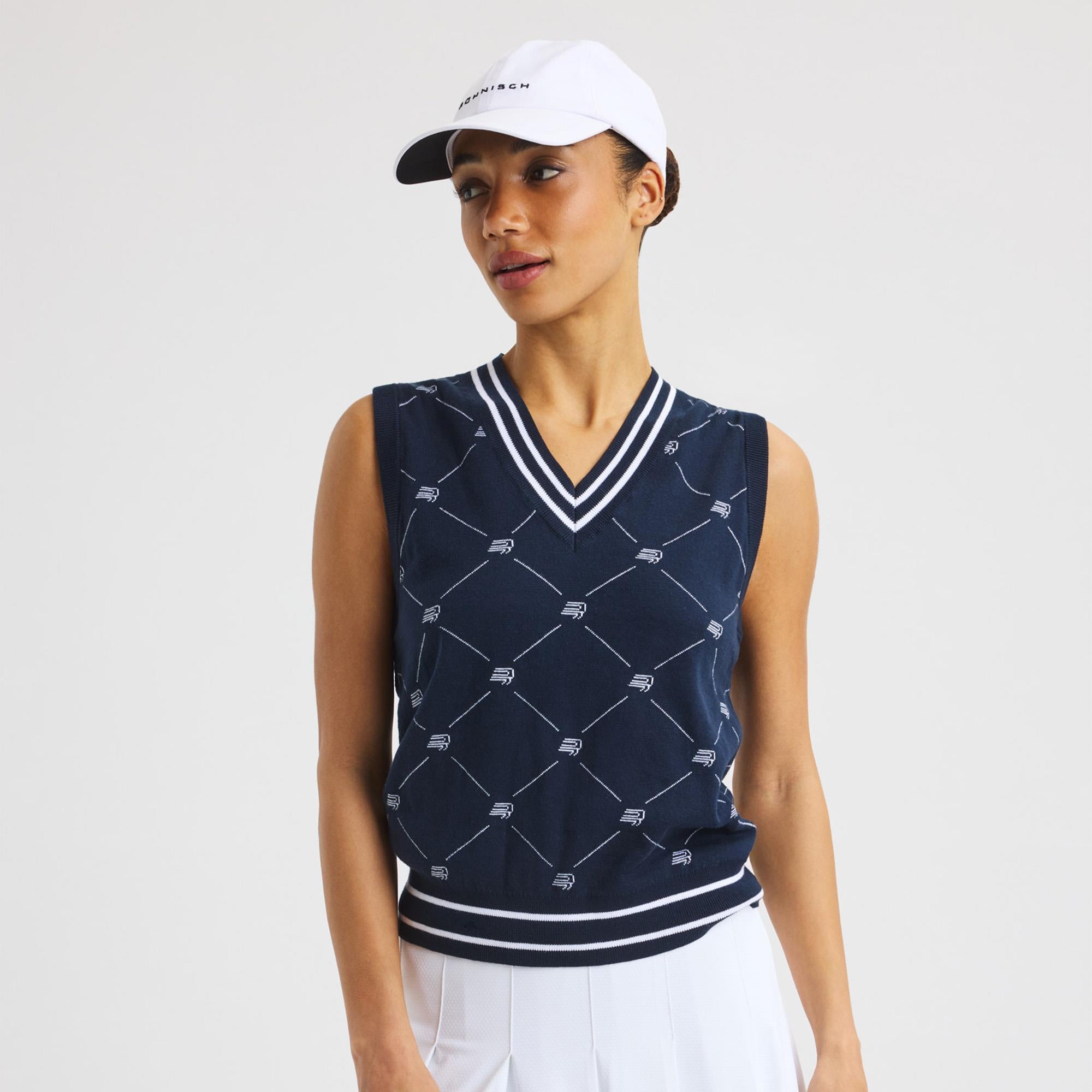Rohnisch R Logo Ladies Golf Vest R Check Navy