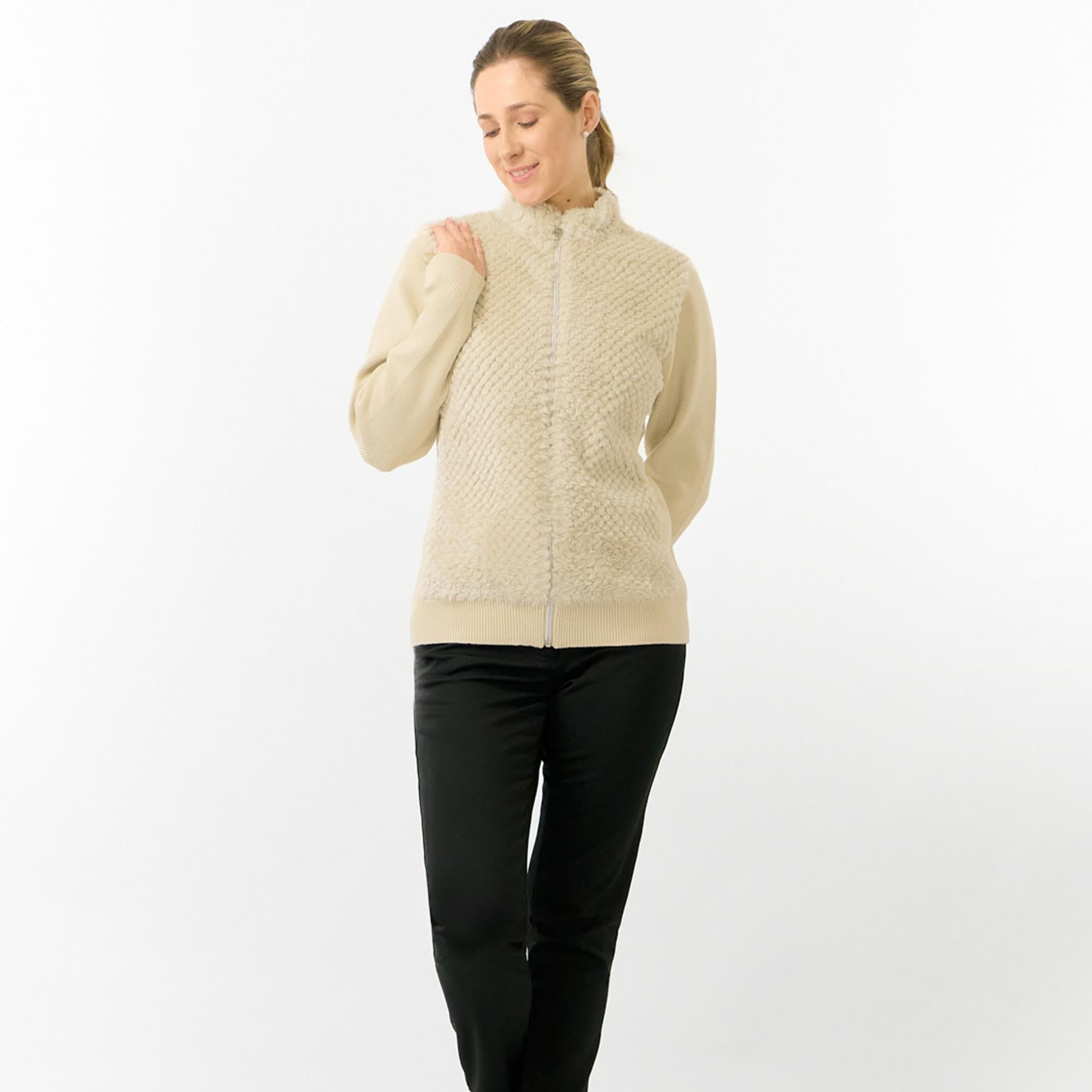 Pure Golf Ellisa Knitted Faux Fir Front Ladies Golf Mid Layer Limestone