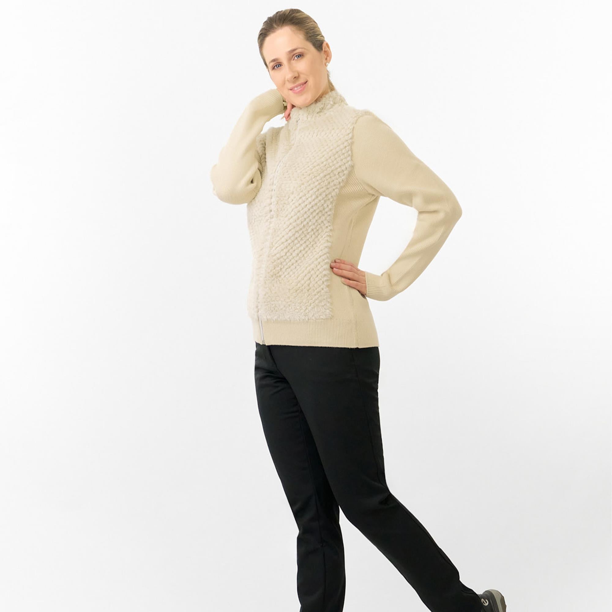Pure Golf Ellisa Knitted Faux Fir Front Ladies Golf Mid Layer Limestone