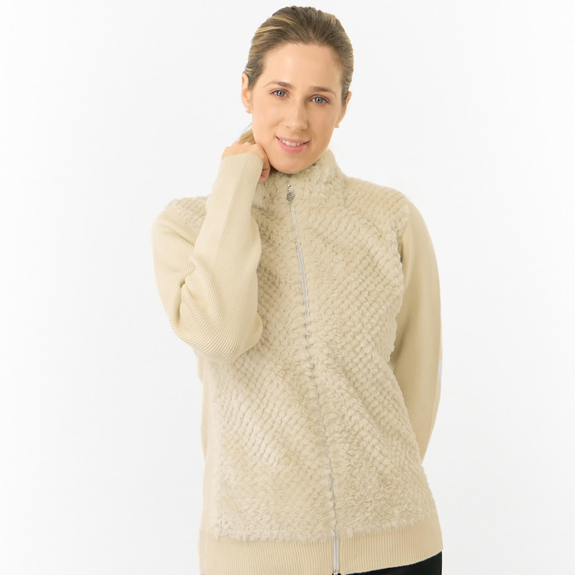 Pure Golf Ellisa Knitted Faux Fir Front Ladies Golf Mid Layer Limestone