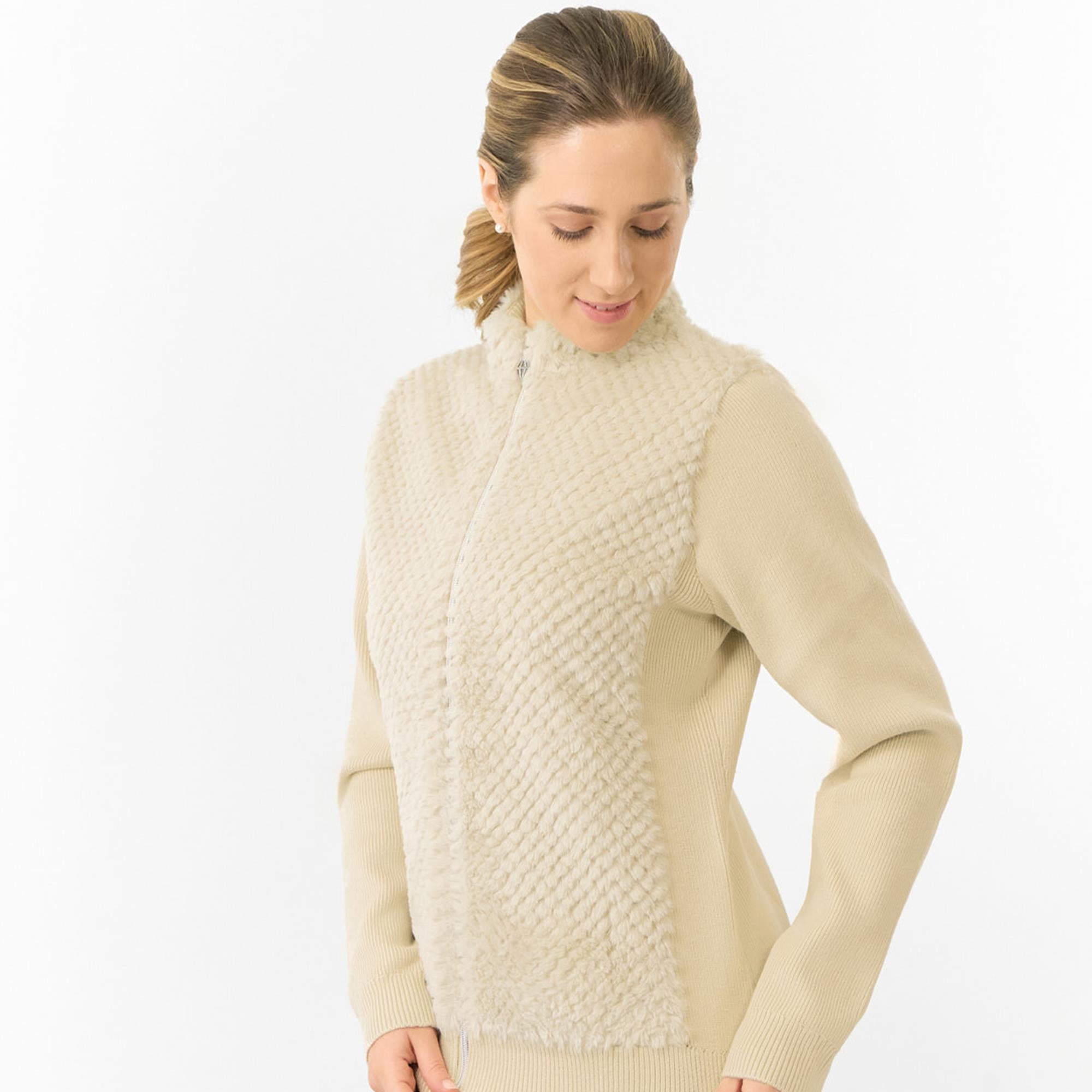 Pure Golf Ellisa Knitted Faux Fir Front Ladies Golf Mid Layer Limestone