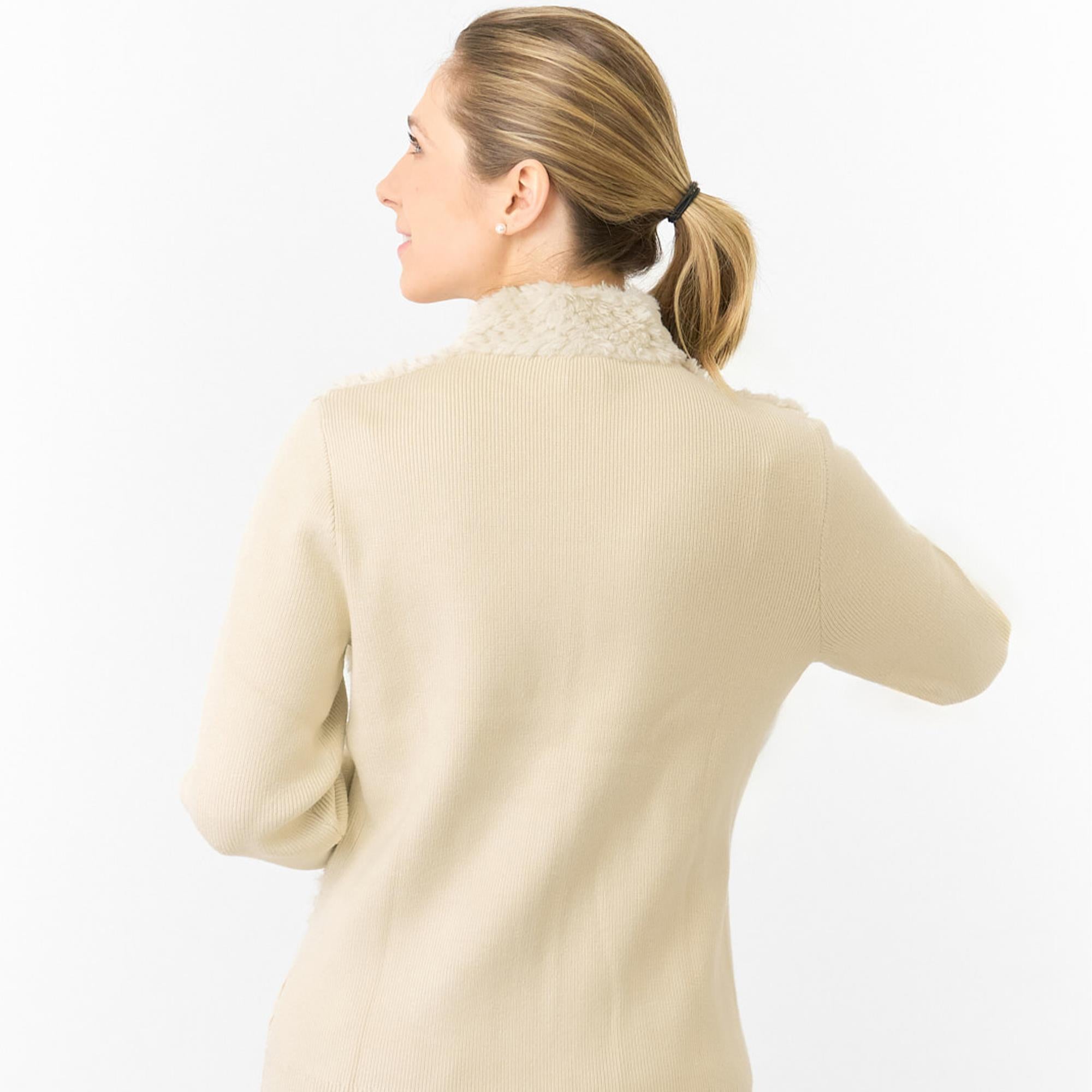 Pure Golf Ellisa Knitted Faux Fir Front Ladies Golf Mid Layer Limestone