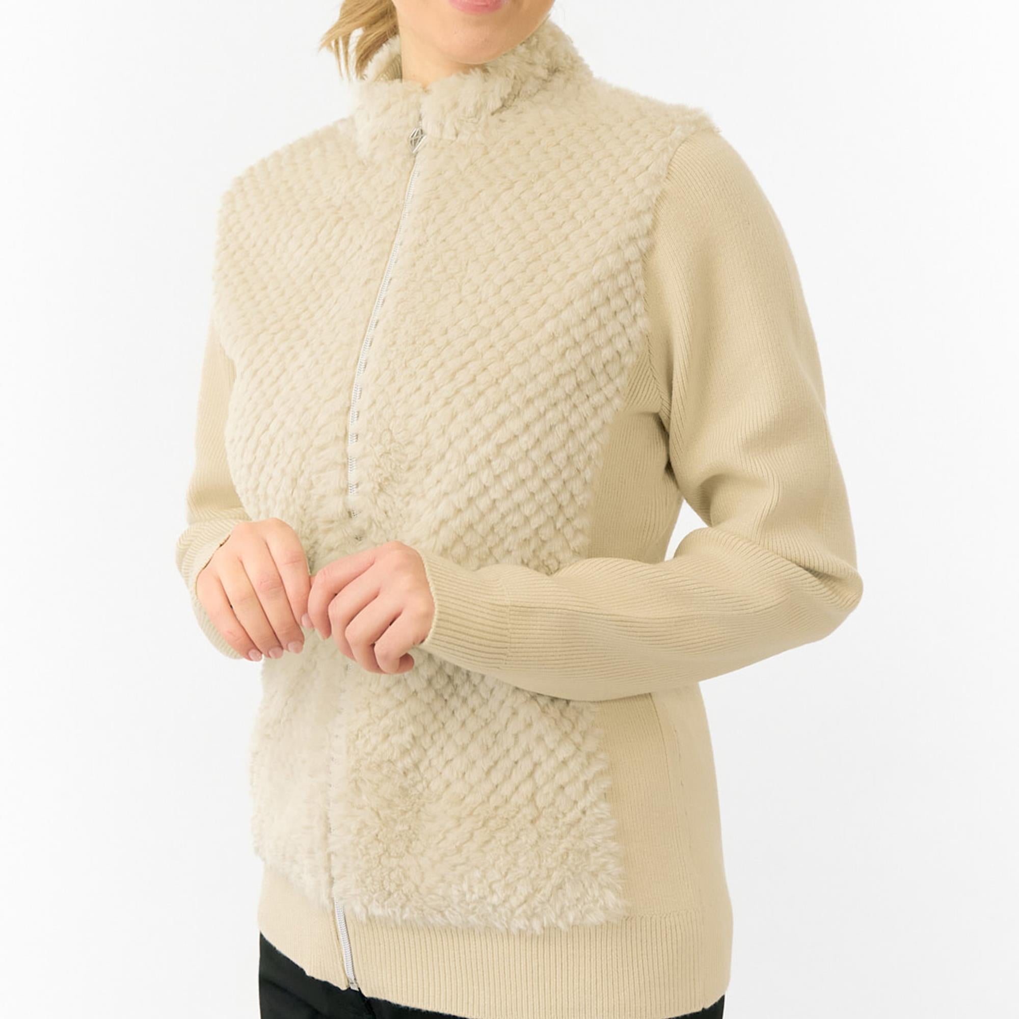 Pure Golf Ellisa Knitted Faux Fir Front Ladies Golf Mid Layer Limestone