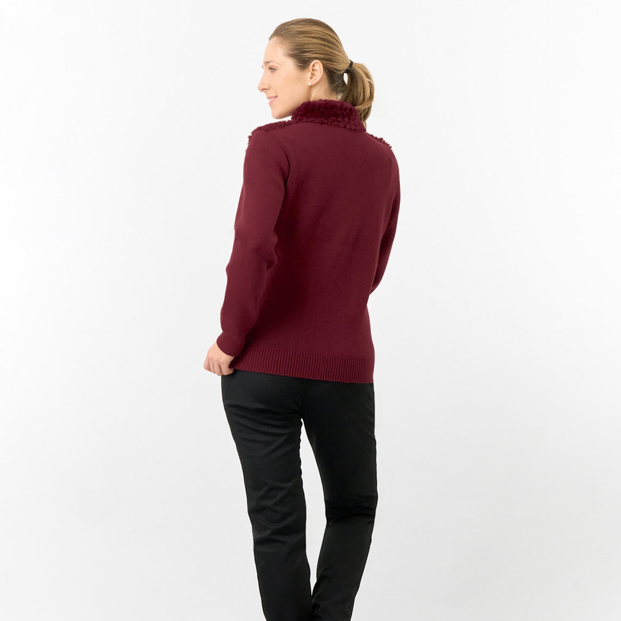 Pure Golf Ellisa Knitted Faux Fir Front Ladies Golf Mid Layer Merlot
