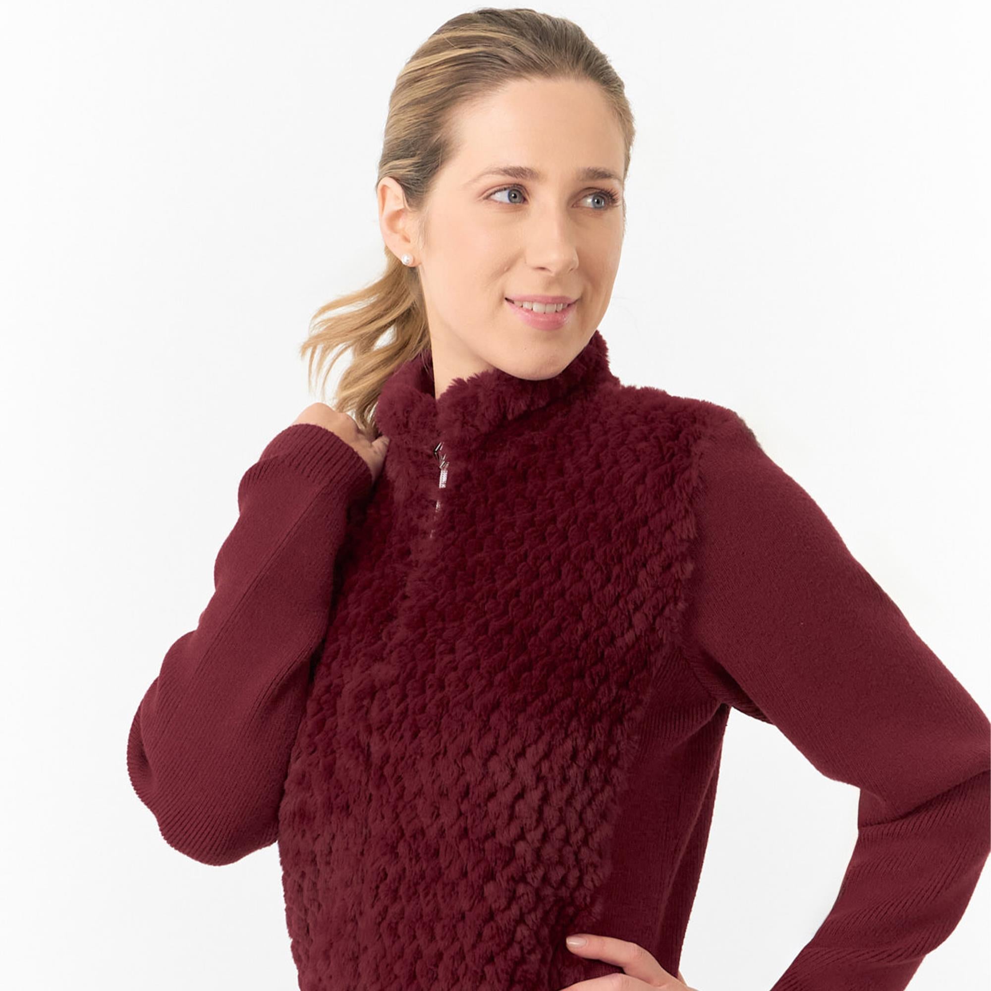 Pure Golf Ellisa Knitted Faux Fir Front Ladies Golf Mid Layer Merlot