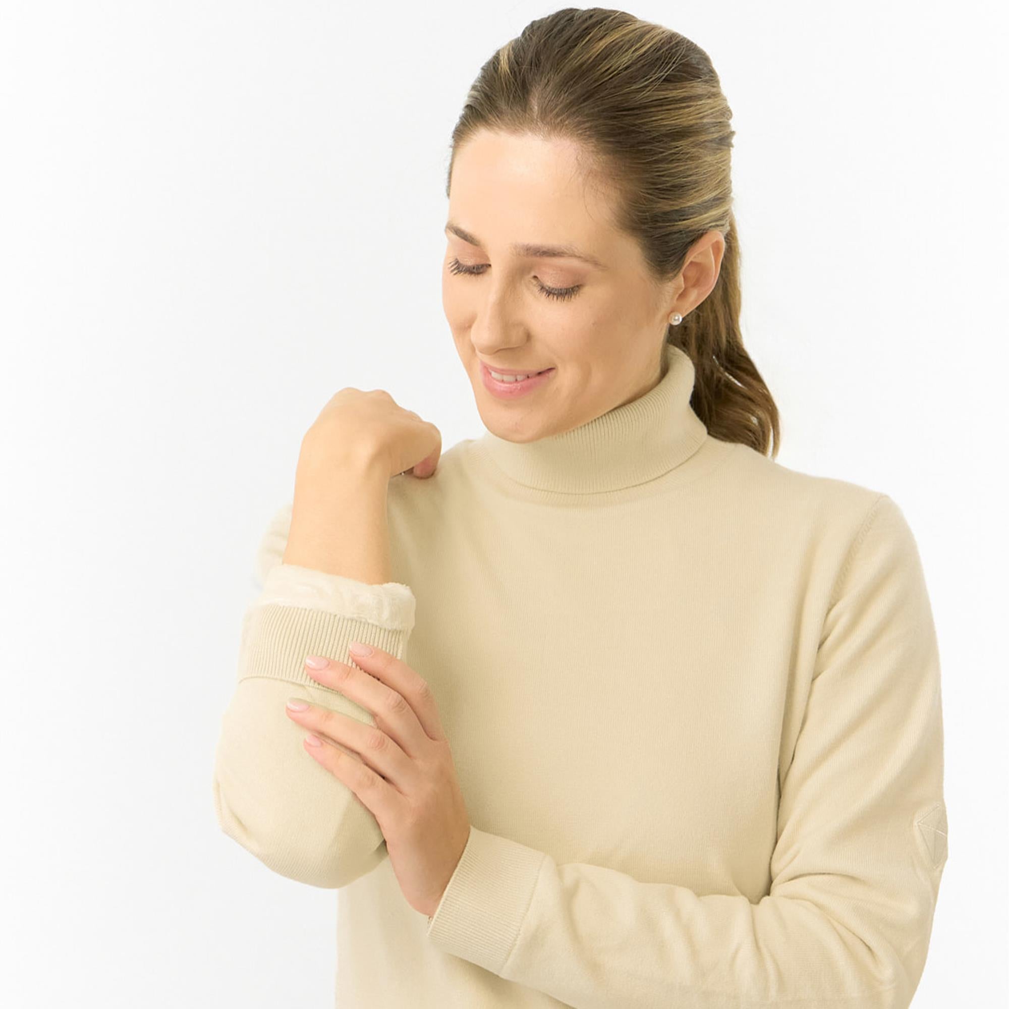 Pure Golf Sarah Super Soft Roll Neck Faux Fur Lining Ladies Pullover Limestone