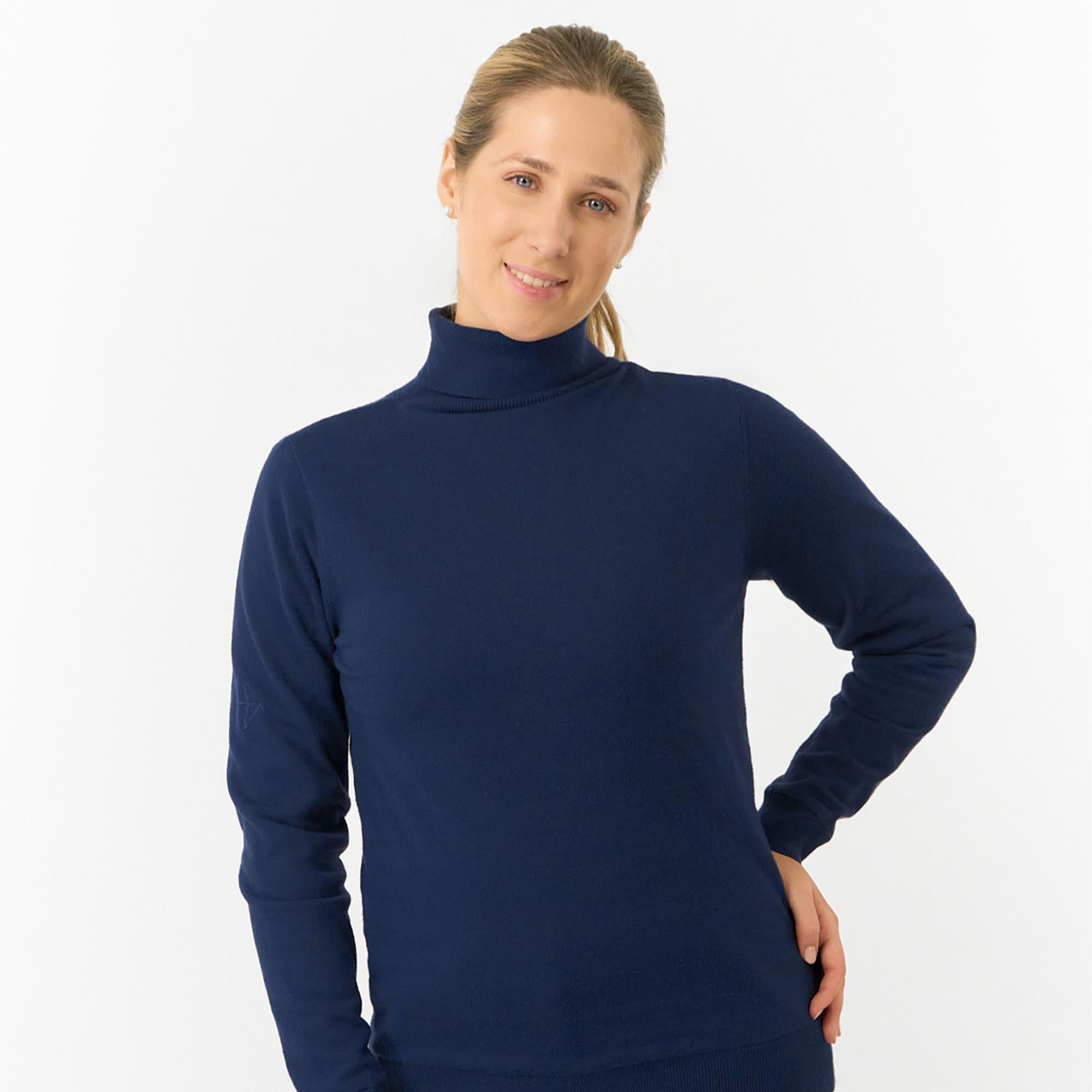 Pure Golf Sarah Super Soft Roll Neck Faux Fur Lining Ladies Pullover Navy