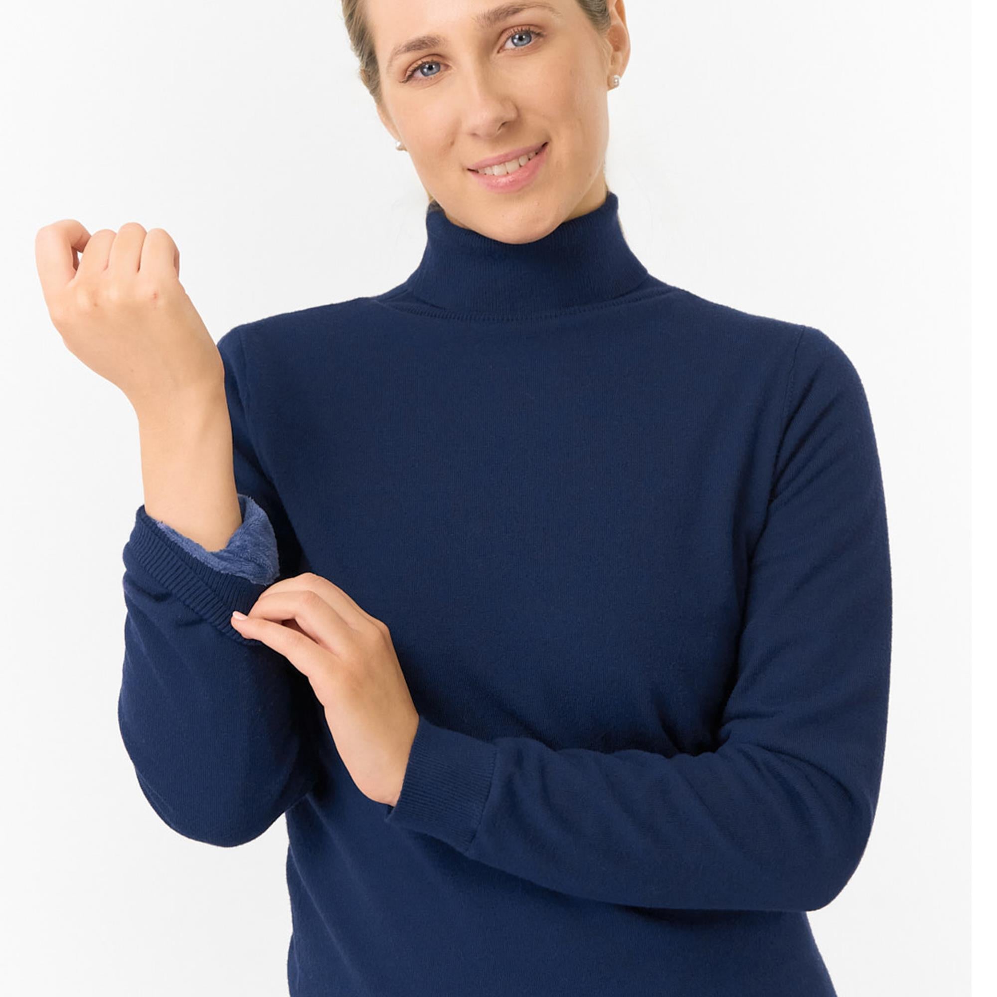 Pure Golf Sarah Super Soft Roll Neck Faux Fur Lining Ladies Pullover Navy