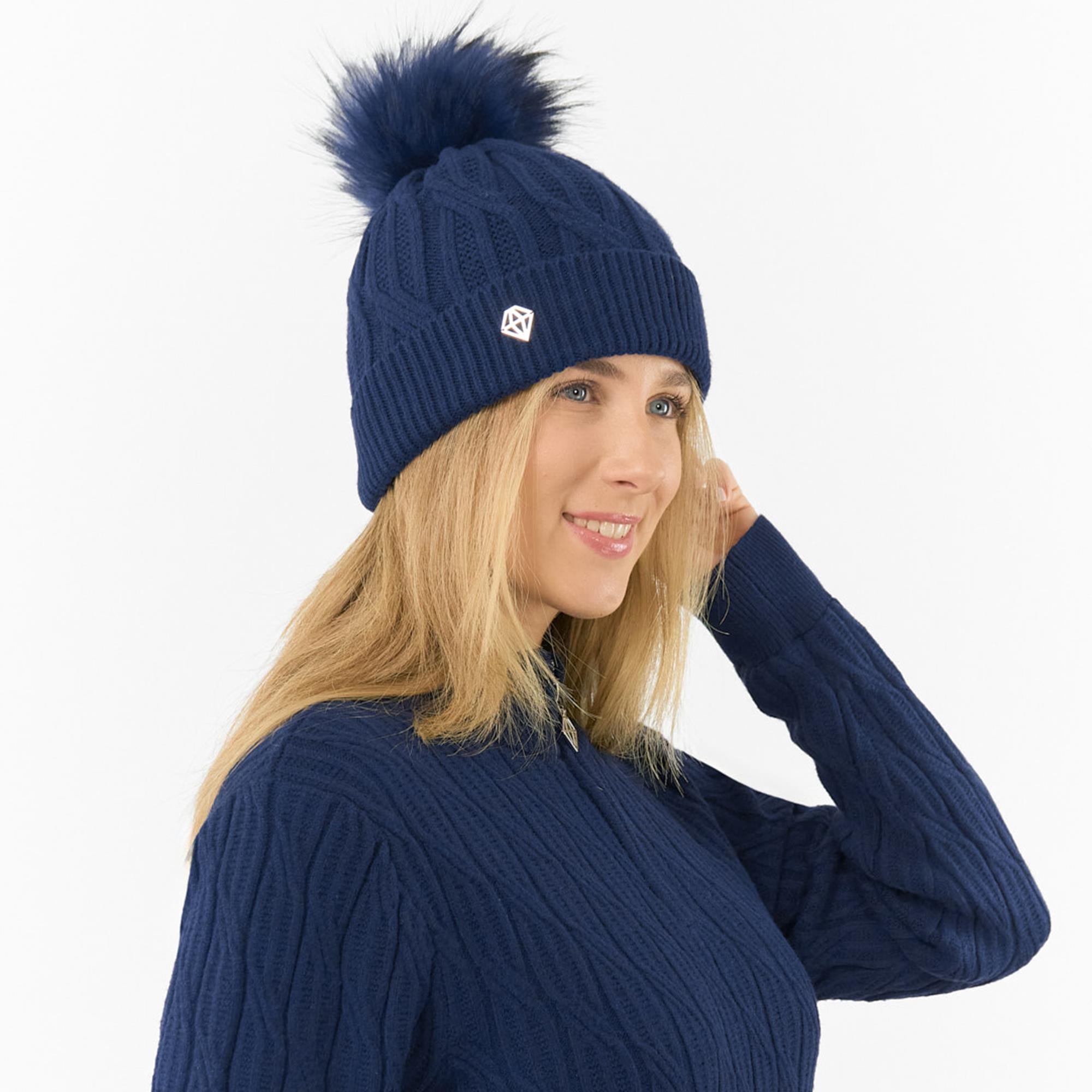 Pure Golf Suzie Margot Knit Waterproof Ladies Bobble Hat Navy