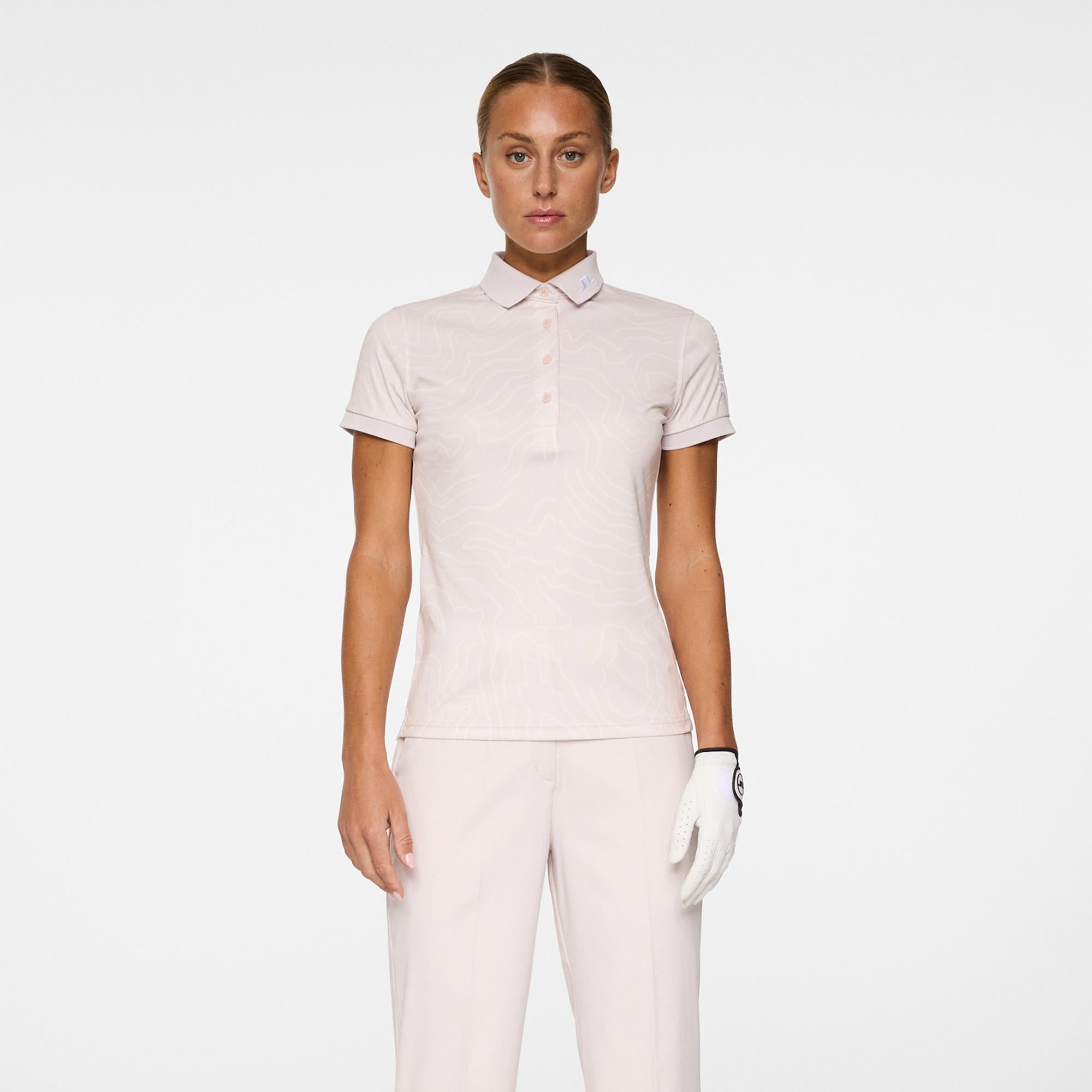 J Lindeberg Tour Tech Print Ladies Golf Polo Shirt Topo Grey Lilac L